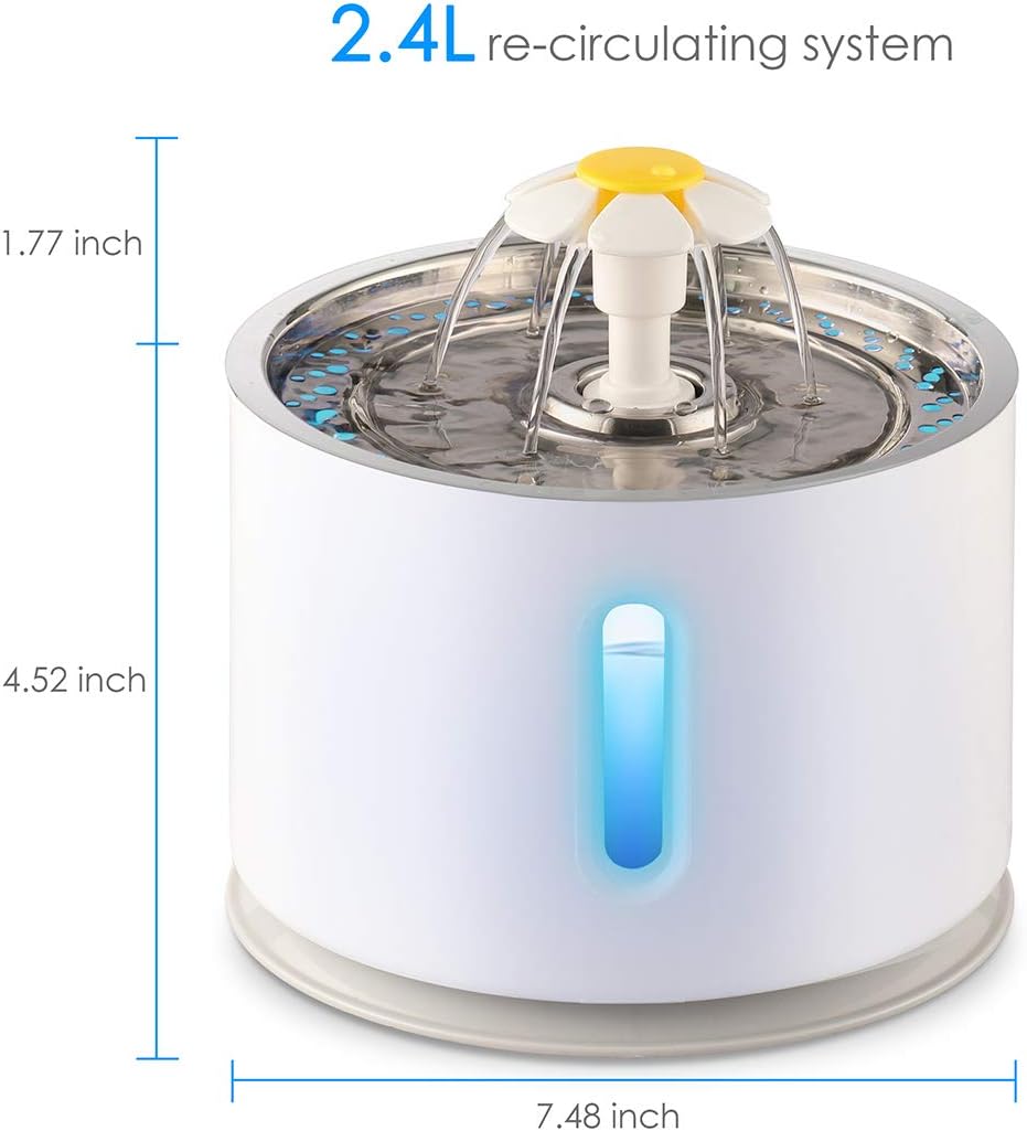 ELEOPTION Cat Fountain Stainless Steel Cat Dog Water Dispenser with Filters, 81oz/2.4 L Automatic Electric Water Bowl, Drinking Fountain for Dogs, Cats, Multiple Pets