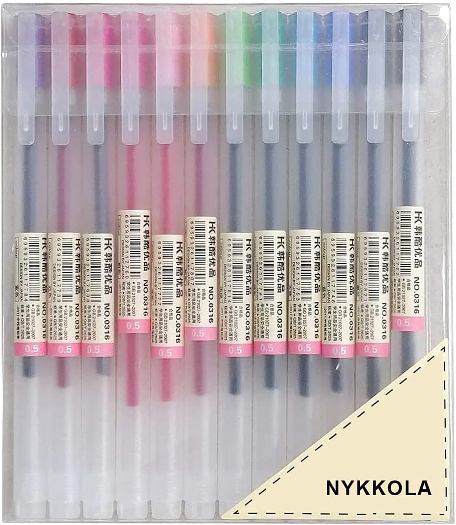 Japanese Style Gel Ink Pen 0.5mm Colorful Fine Ballpoint Maker Pen for Office School Stationery Supply,Pack of 12, Assorted Colors
