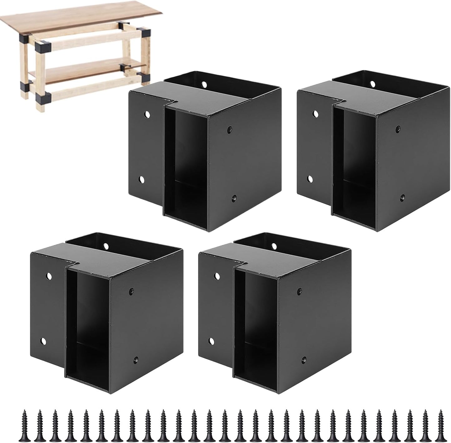 Workbench Bracket Kit, Heavy Duty Steel Workbench Kit for 2x4 (Actual 1.5"x3.5") Wood, 3-Way Right Angle Corner Bracket for Custom Work Bench Table Shelving - 8 Pcs Black