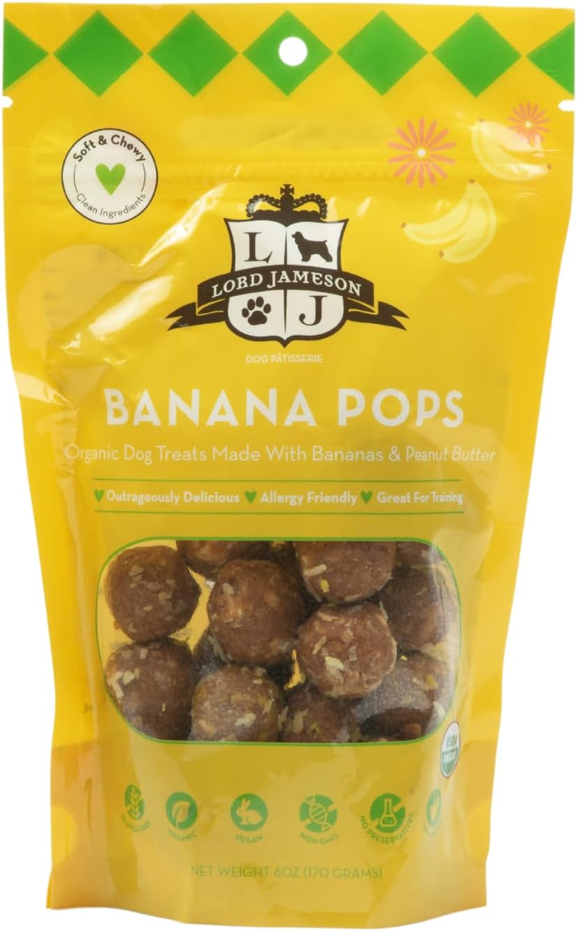 Lord Jameson: Banana Pops 6 oz - Dog Patisserie Treats, Organic Soft & Chewy No-Bake Bites, Vitamin Rich, Nutrient Dense, Gluten & Preservative Free