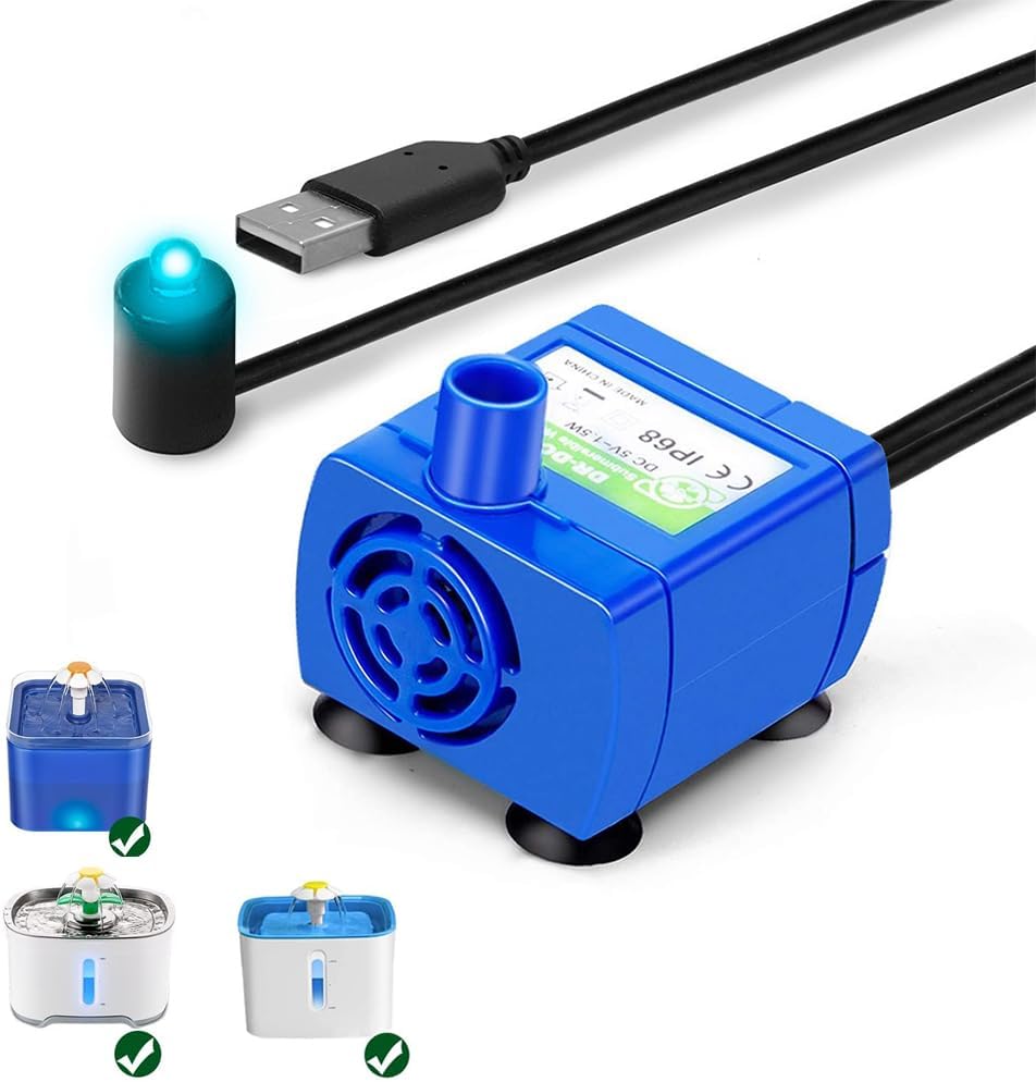 Cat Water Fountain Pump,DR-DC 160 Submersible Water Pump Equipped with Led Indicator Light and Automatically Cuts Off Power in Case of Waters Shortage