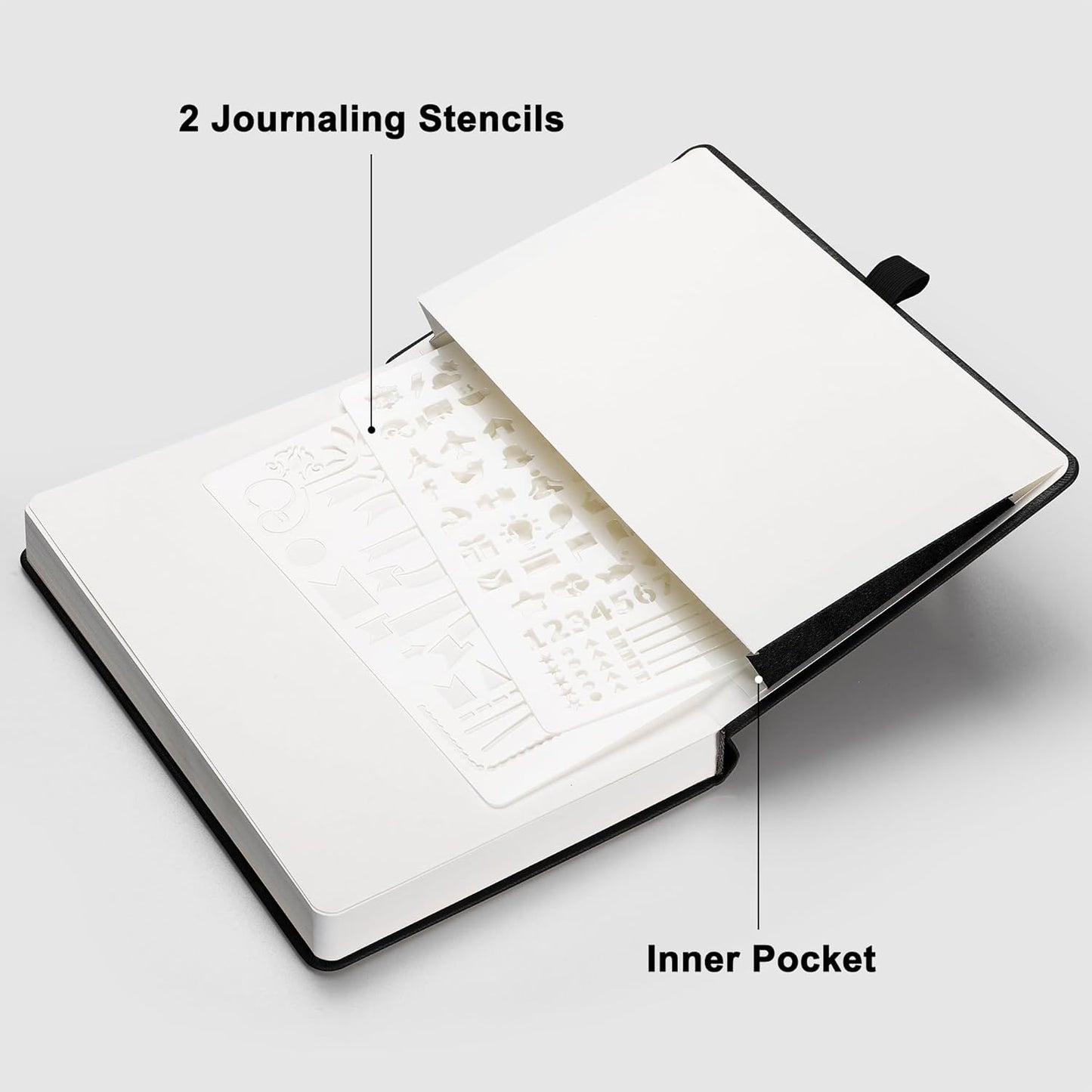 RETTACY Dotted Journal Notebook, 192 Pages, A5 Medium Size (5.7'' x 8.3''), Leather Hardcover, 100 GSM Thick Paper, for Journaling, Planning, Tracking (Black)