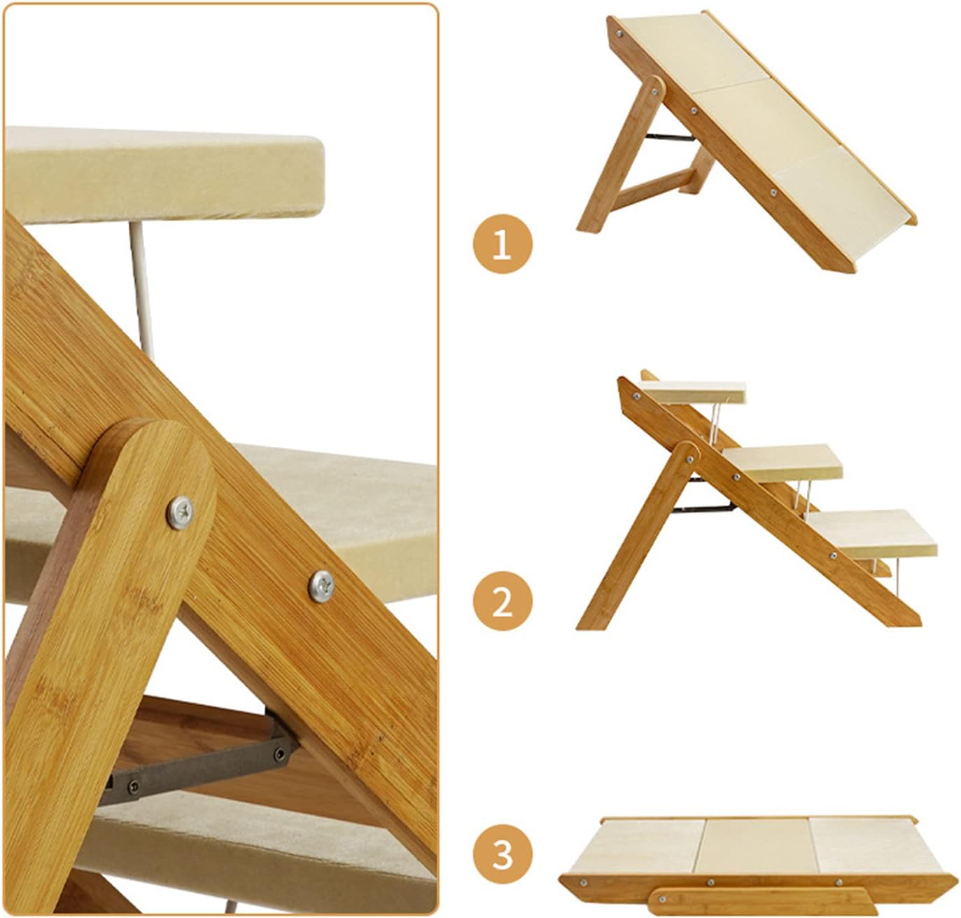 Portable Folding Pet Stairs Portable Pet Ramp Non-Slip Soft Surface Supports Up to 40kg Pet Stairs for Dogs Cats High Beds Sofa Wood Pet Safety Dog Ramp (White)
