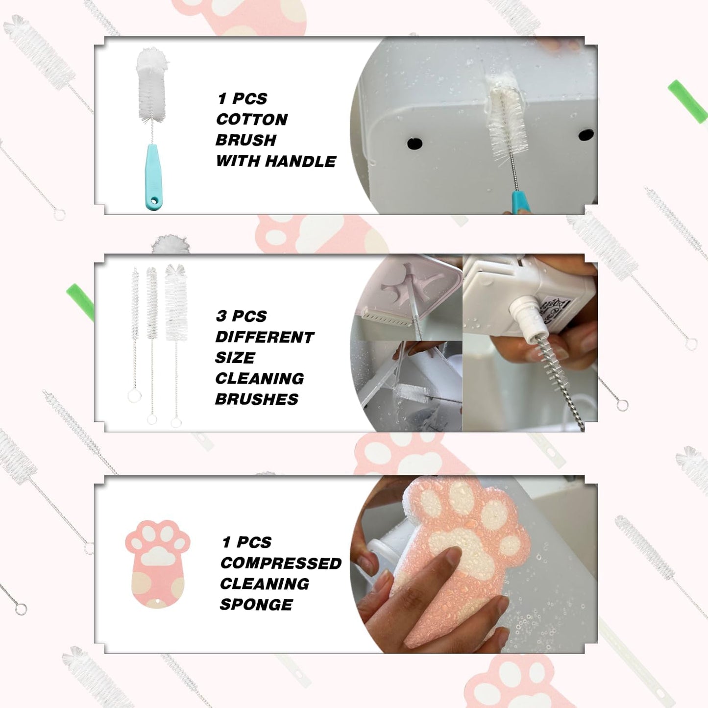 9PCS Pet Water Fountain Cleaning Kit with Compressed Sponge and Storage Box,Dog and Cat Water Fountain Brushes Fit Most Pet Water Dispensers,Pet Drinking Dispenser Cleaning Kit Cleaning brush
