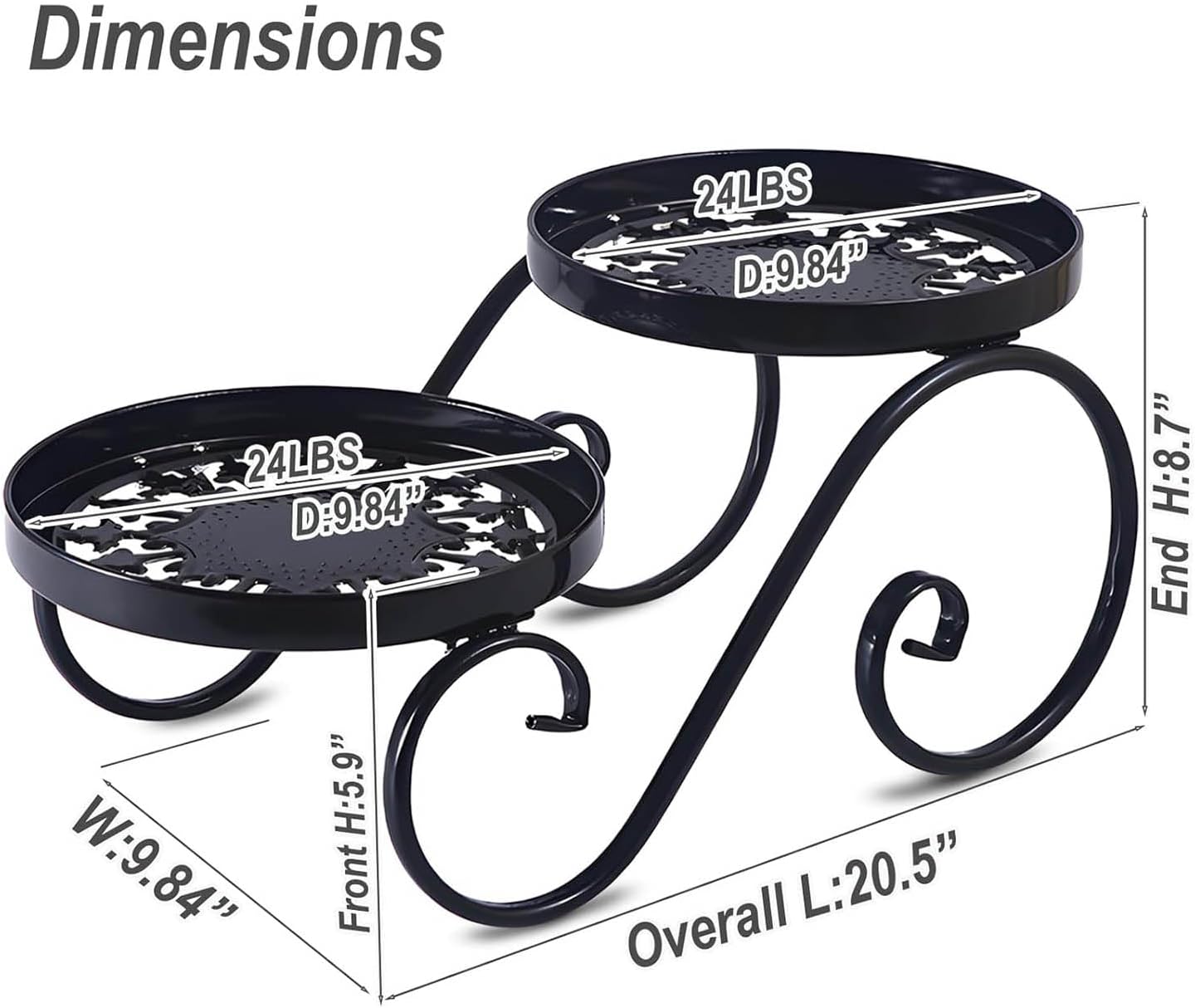 2 Tier Black Plant Stand, Metal Flower Stand Indoor Outdoor, Anti-Rust Iron Plant Shelf, Round Flower Pot Stands for Multiple Plants, Display Rack Potted Plant Holders for Garden Home Decor