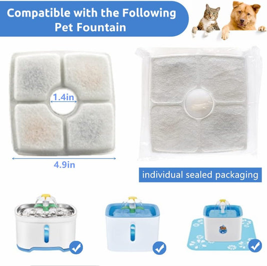 8-Pack Replacement Filters for Cat Fountain, Upgraded Version Triple Filtration System Pet Cat Fountain Filter Replacement for 84oz/2.5L Square Automatic Pet Water Fountain