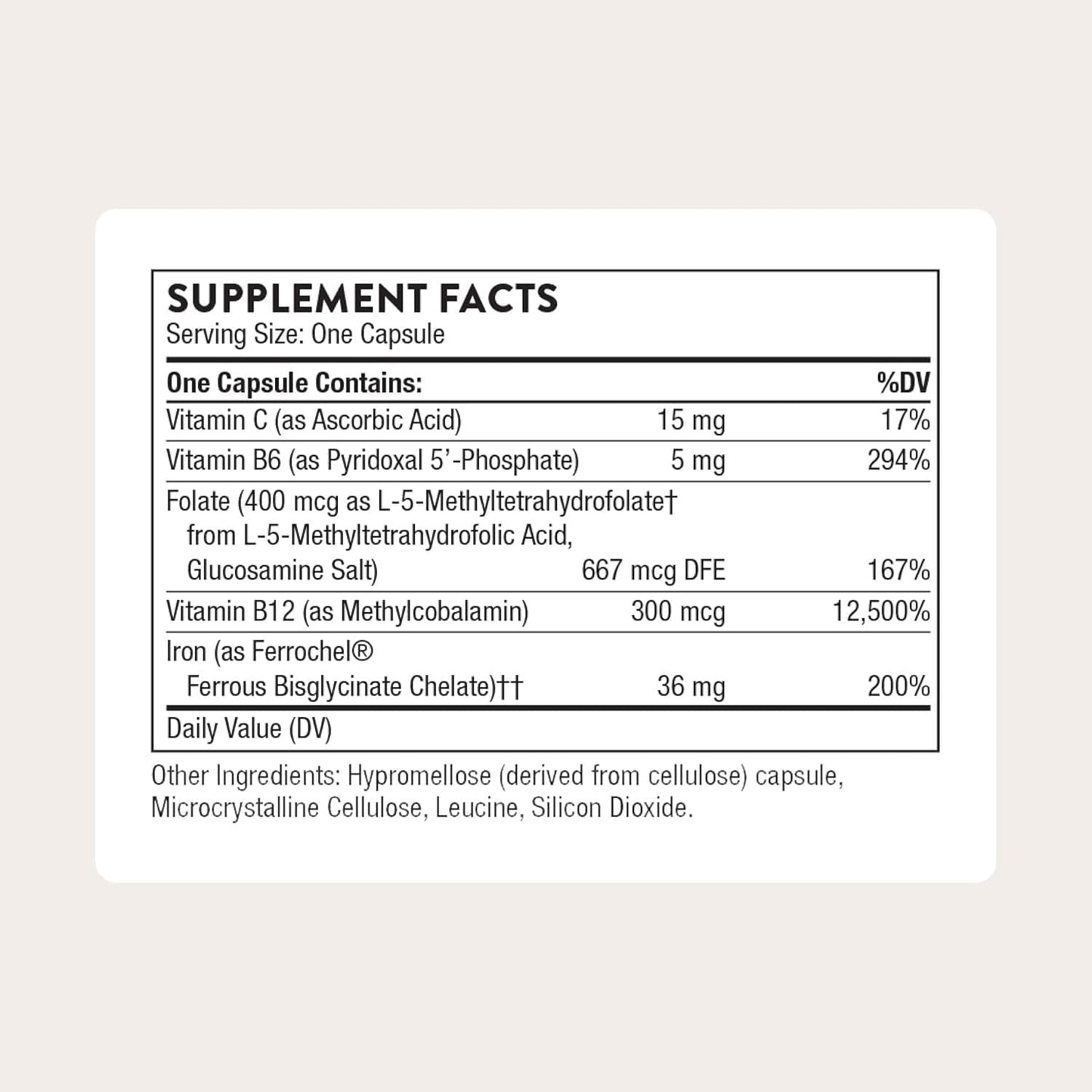 THORNE - Advanced Iron Complex - Complete Blood Support Formula* - Elemental Iron, Folate, B and C Vitamins for Optimal Absorption - Chelated Iron Supplement - Gluten, Dairy & Soy-Free - 60 Capsules