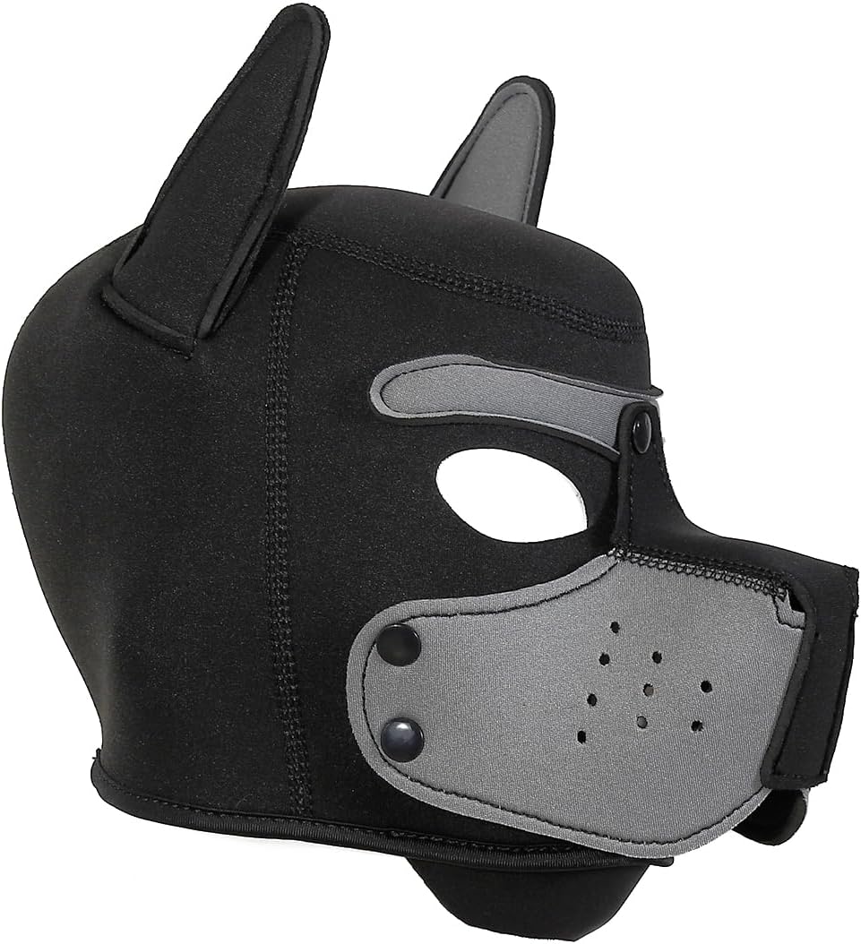 Neoprene Puppy Hood Mask Removable Halloween Dog Head Hood Costume Accessory (Gray, Mask Collar&Armand)