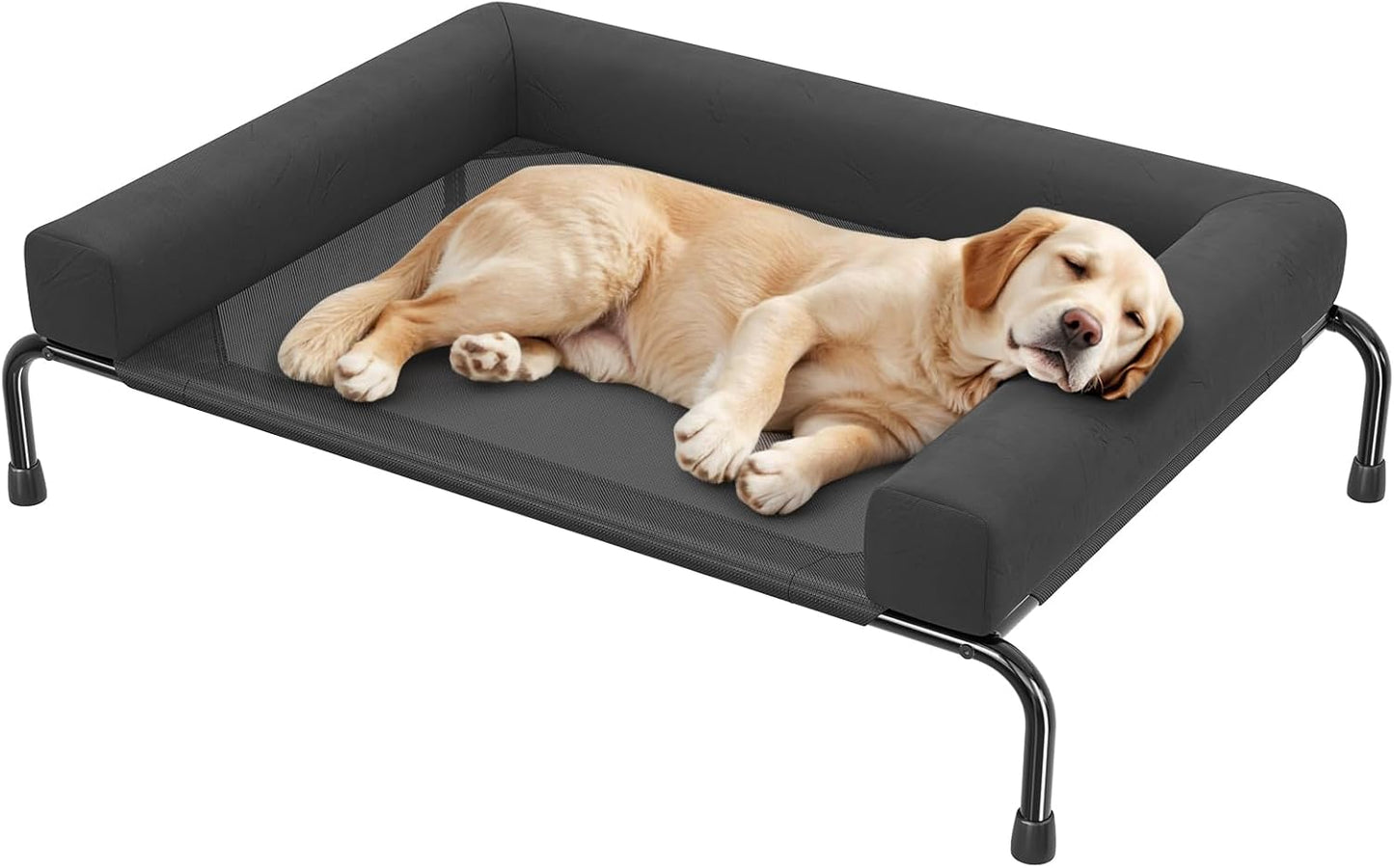 Cooling Elevated Dog Bed for Large Dogs, Raised Dog Bed with Breathable Mesh, Outdoor Indoor Removable and Waterproof Pet Cot, Black