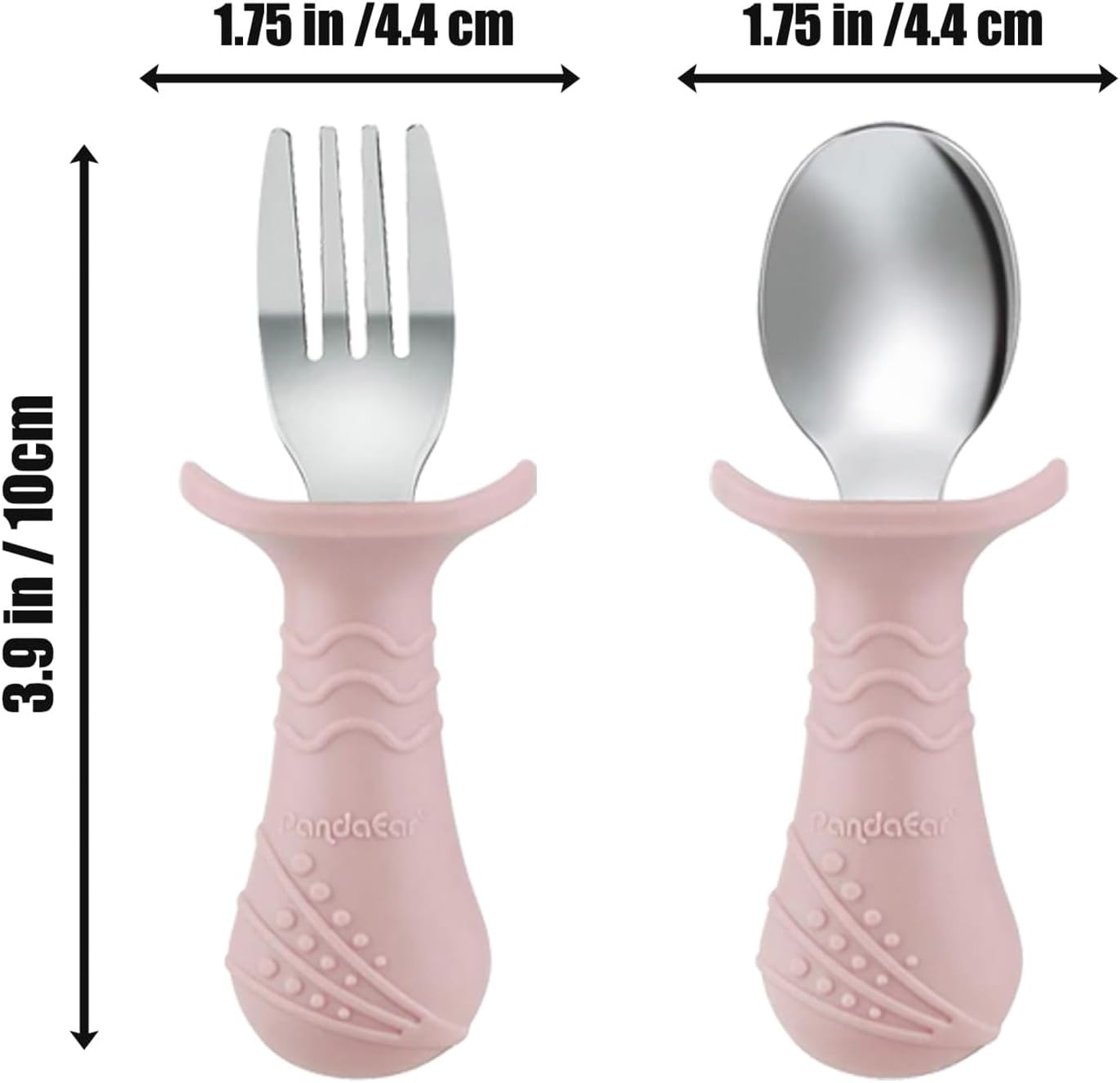 PandaEar Stainless Steel Baby Feeding Set | 2 Divided Suction Plates, 2 Spill-Proof Straw Cups with Silicone Sleeves, 2 Forks & 2 Spoons | Toddler Utensils for Baby Led Weaning, BPA-Free (Pink)