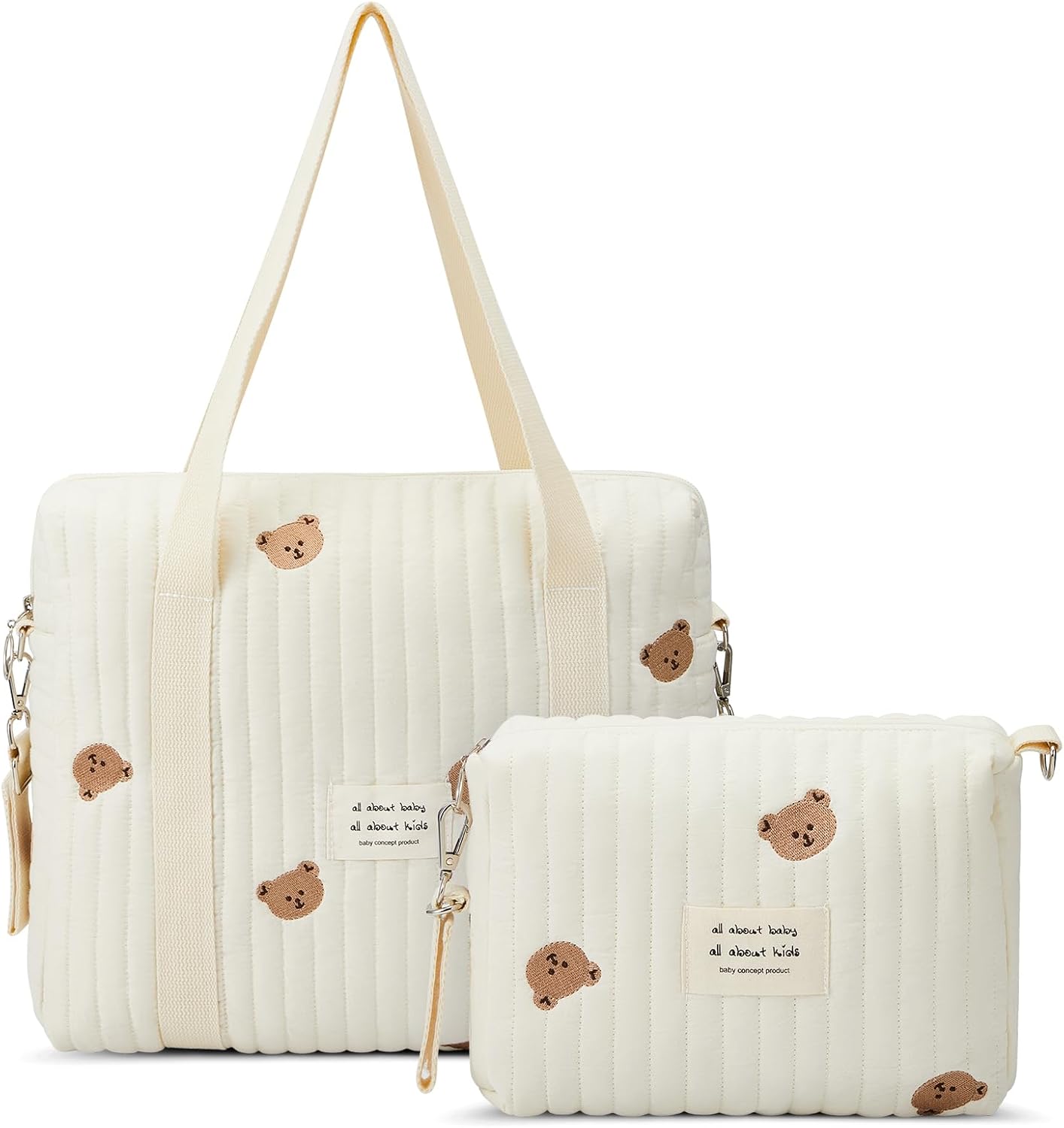 Paterr 2pcs Quilted Diaper Bag Tote Set Multifunction Cotton Maternity Hospital Bag Overnight Travel Handbag for Women Nurse