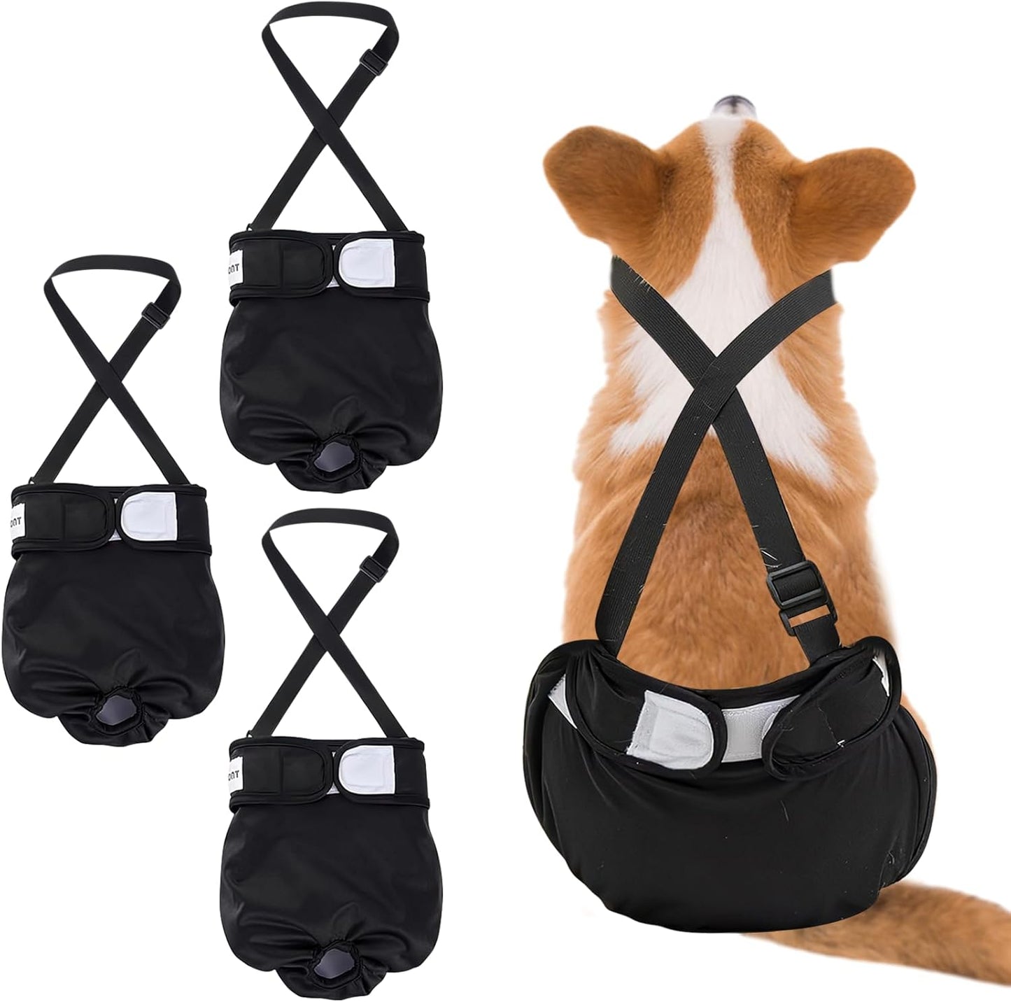 Female Dog Diaper with Suspender for Large Dogs,3 PCS Adjustable Suspender Dog Sanitary Panties, Highly Absorbent Reusable Washable for Small Medium Girl Dogs in Heat (XL)