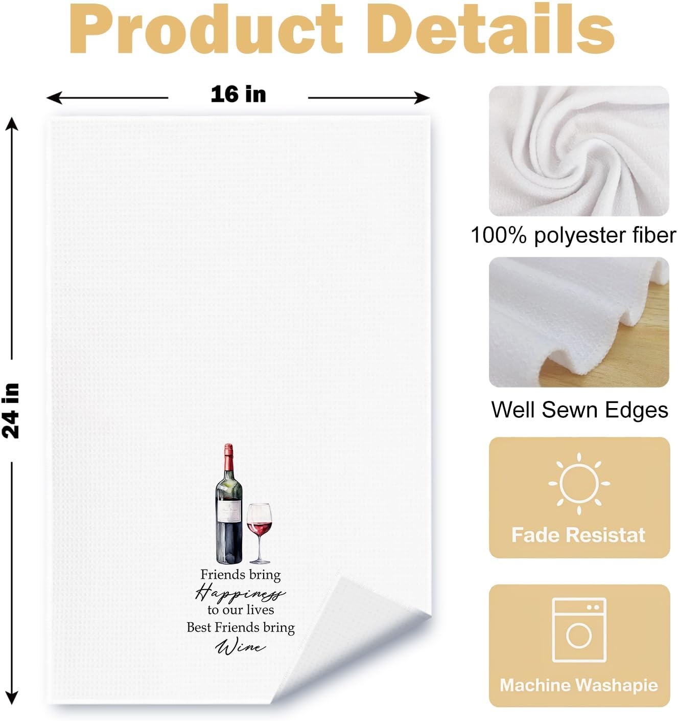 Friends and Wine Kitchen Towels Set of 2, Gifts for Wine Lovers Dish Tea Bar Towels for Kitchen Bar Cart Decor, Wines Gifts for Women Men Decorative Hand Towels, 16x24 Inches