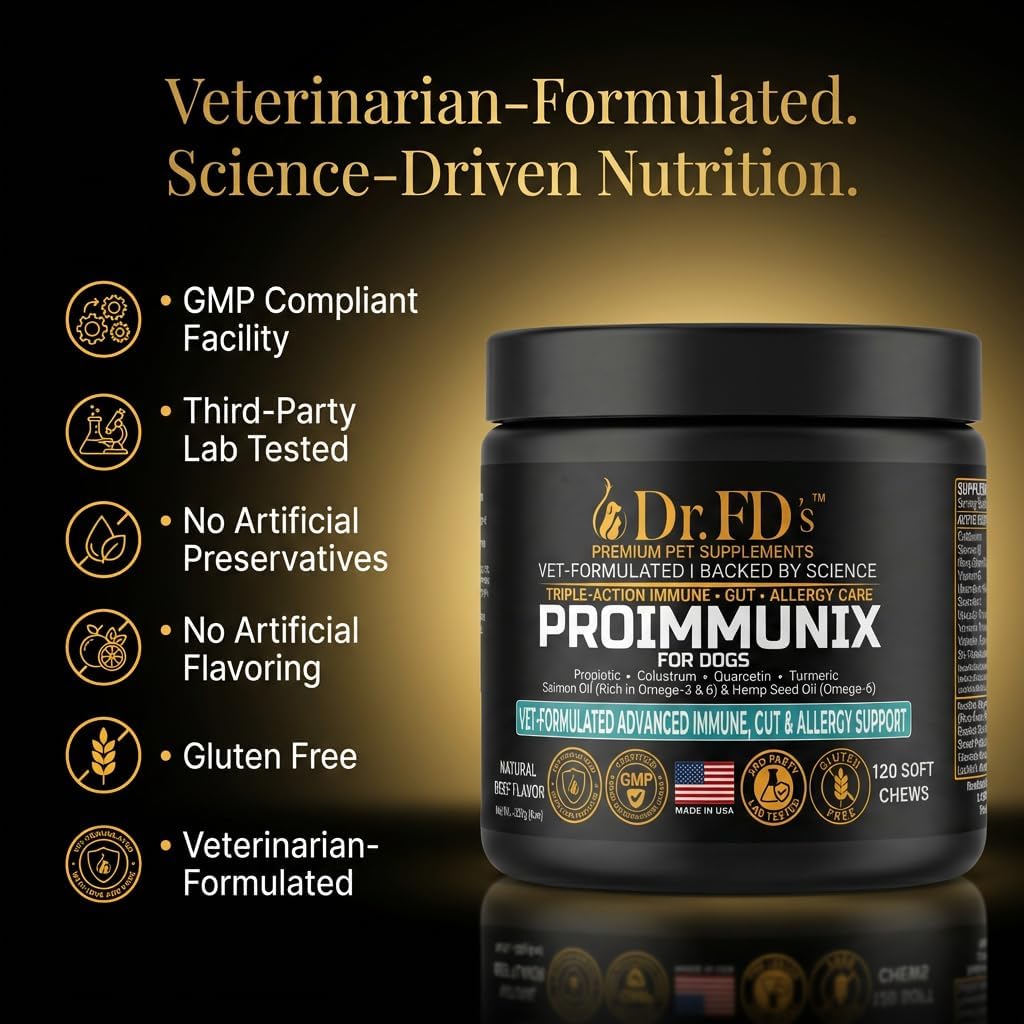 Dog Probiotics for Dogs | Immune & Allergy Support with Colostrum for Gut Health | 120 Soft Chews | Made in USA | Dr. FD’s ProImmunix