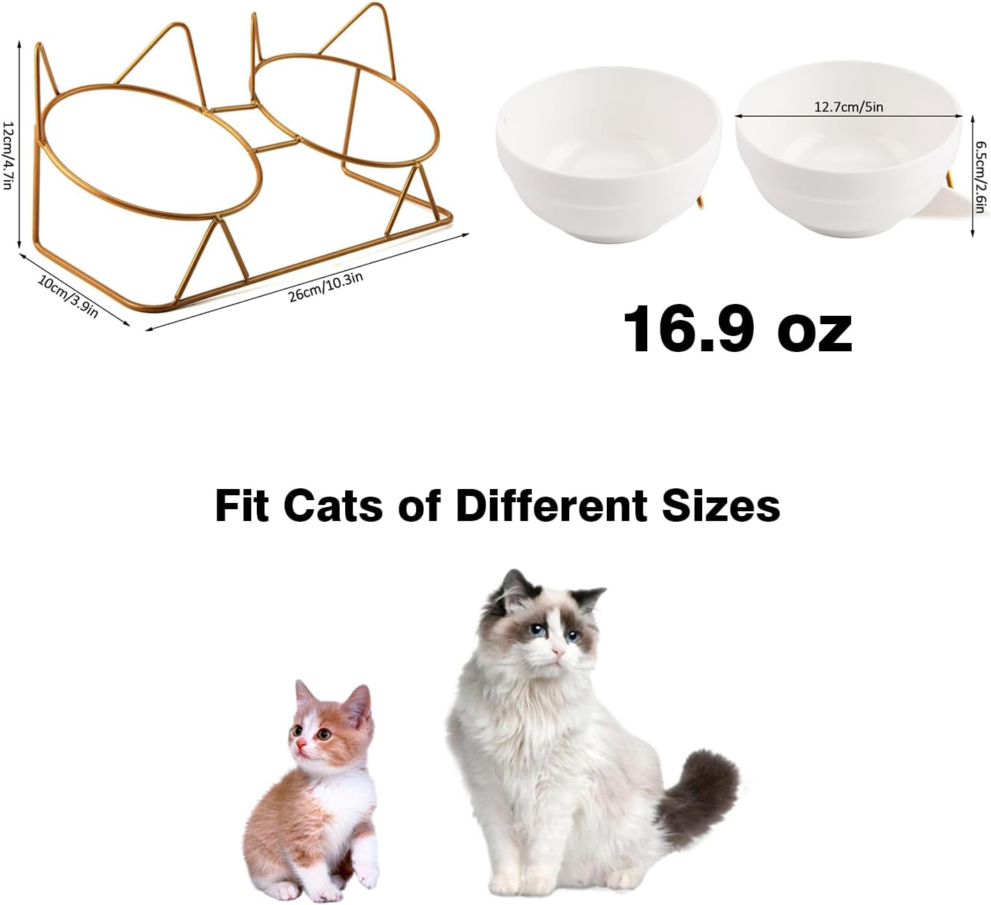 Trosetry Cat Bowls, Double Ceramic Pet Bowls with 15°Tilted Raised Stand for Food and Water, Anti Vomiting Cat Dish Feeder, Perfect for Puppy Cats and Small Dogs(Double Bowls1)