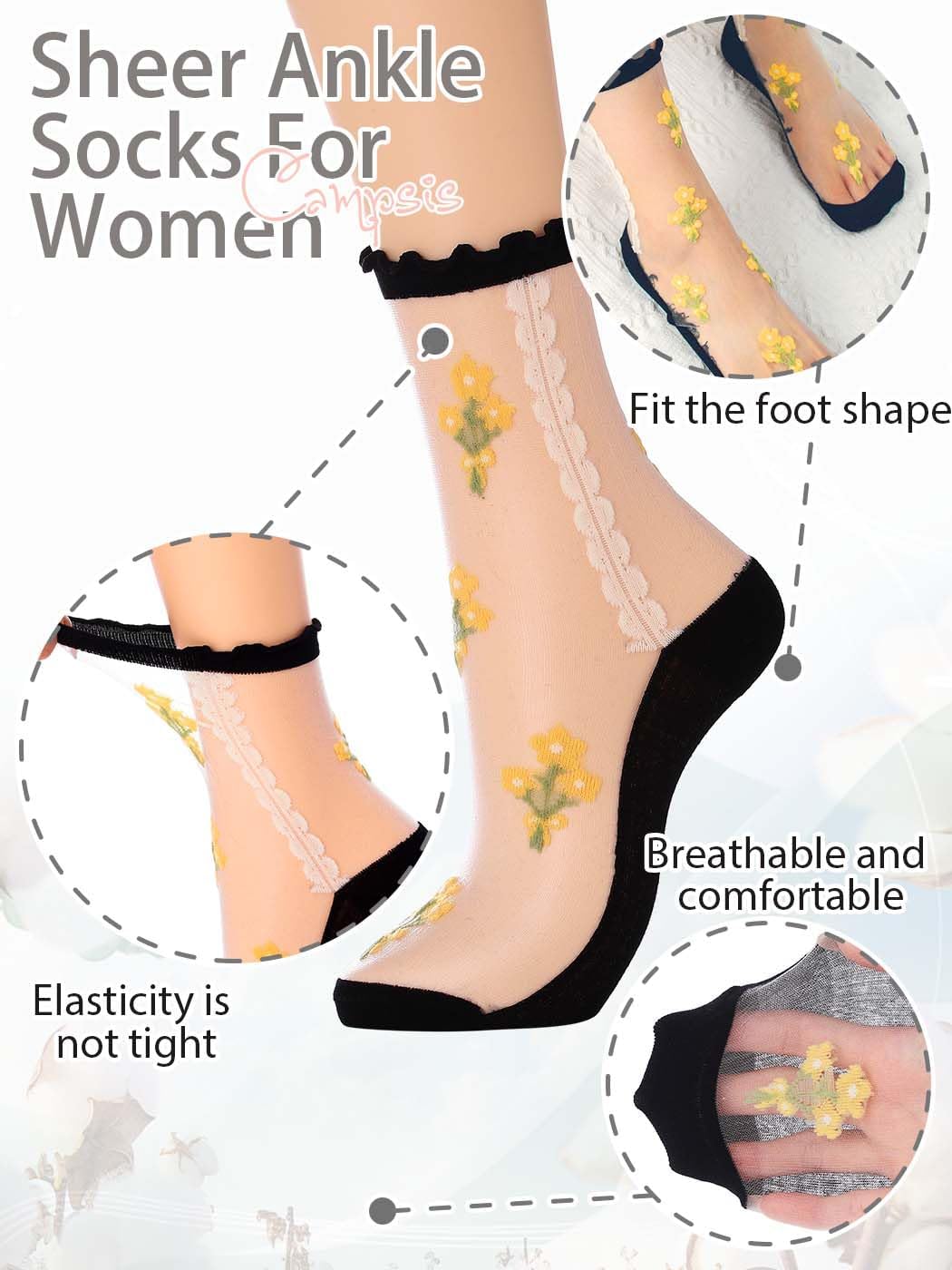 Campsis Women Sheer Socks Sheer Ankle Socks for Women and Girls