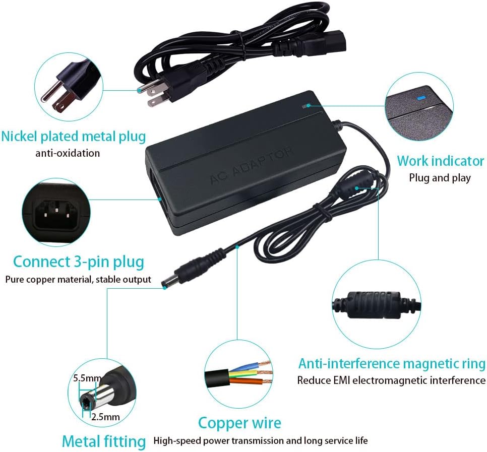 AC DC 48V 3A Power Supply Adapter 144W 48V Charger 48V 3A Switching Power Transformers Interface 5.5 x 2.5mm Suitable for POE Routers Switches Control Systems