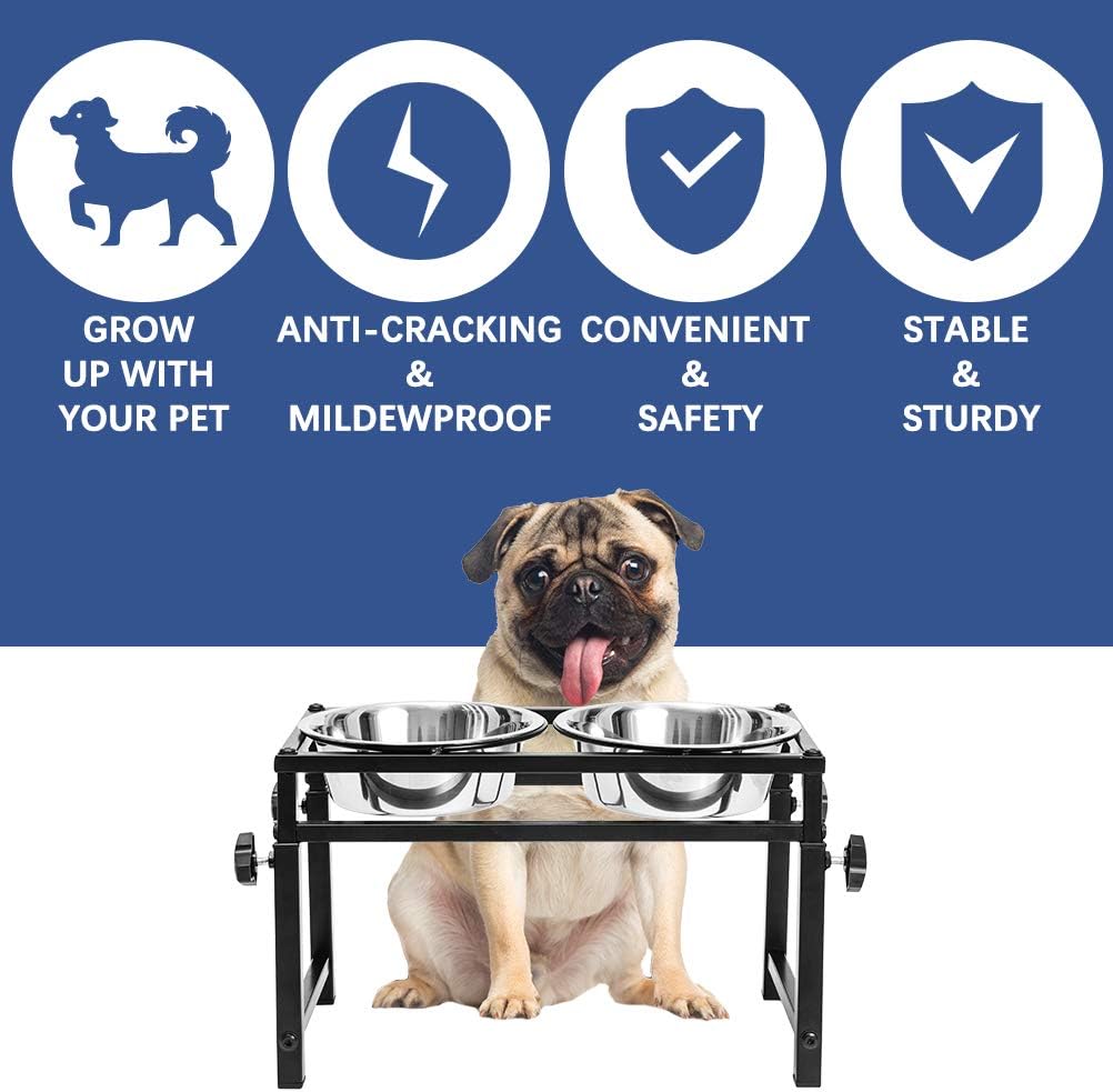 SCENEREAL Adjustable Raised Pet Bowls with 2 Bowls for Dogs - Stainless Steel Elevated Pet Feeder, Dog Water Dishes Station Food Bowls Stand for Medium Large Dogs