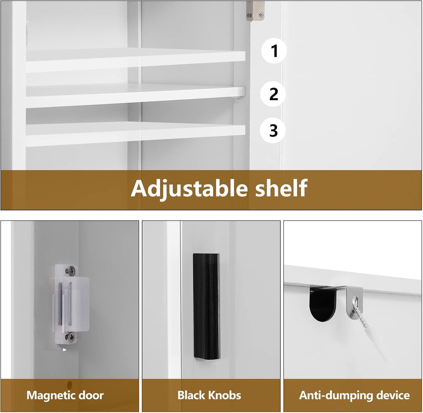 usikey 67'' Tall Bathroom Cabinet, Storage Cabinet with 4 Shelves & 2 Doors, Narrow Storage Cabinets for Bathroom, Living Room, Home Office, White