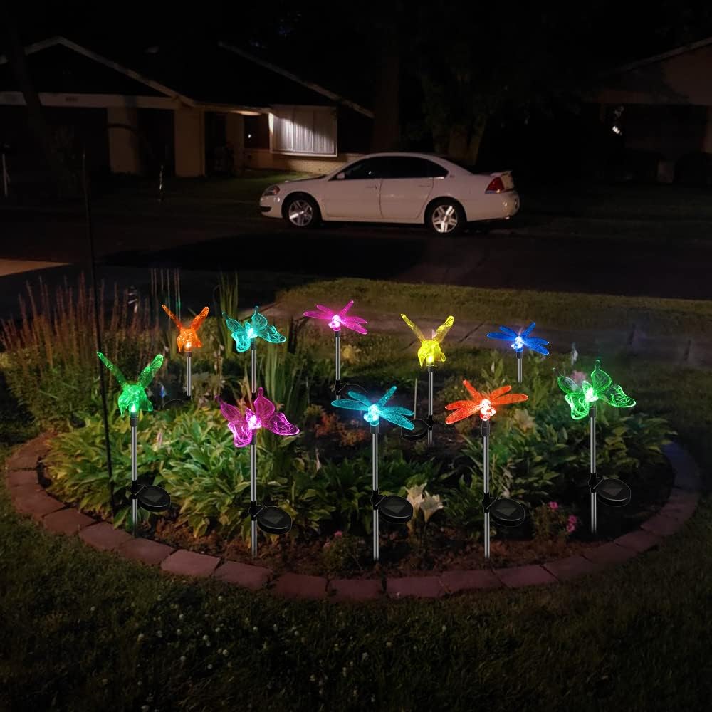 Anordsem Solar Garden Lights Outdoor: 6 Waterproof PVC Insect Stake Light Heads - Changeable Color LED Lighting for Gardener Yard Decoration - Christmas Gifts for Homeowners Over 30