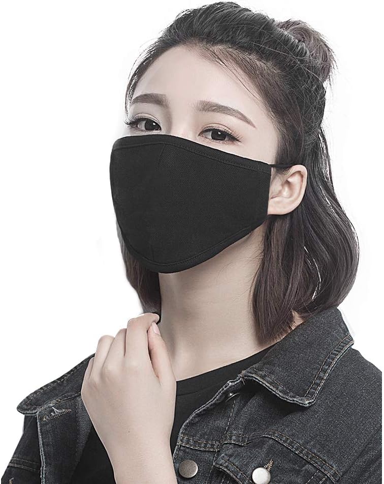 6pcs/Pack Black Mask Windproof Dustproof Masks Breathable Reusable Washed for Outdoor Sport Half Face Earloop Cotton Masks