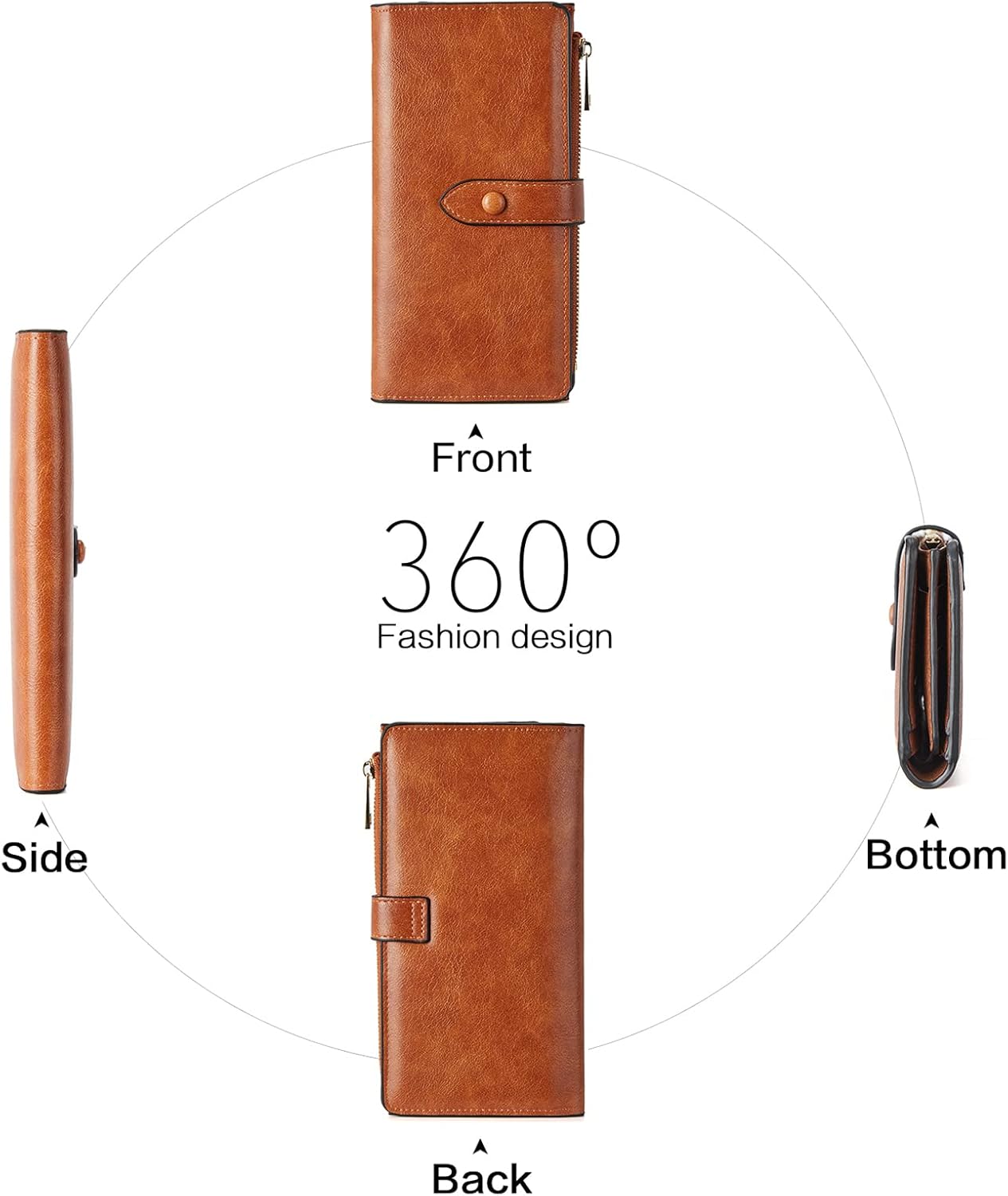 BOSTANTEN Leather Wallets RFID Blocking Large Capacity Trifold Card Holder Ladies Phone Clutch Brown