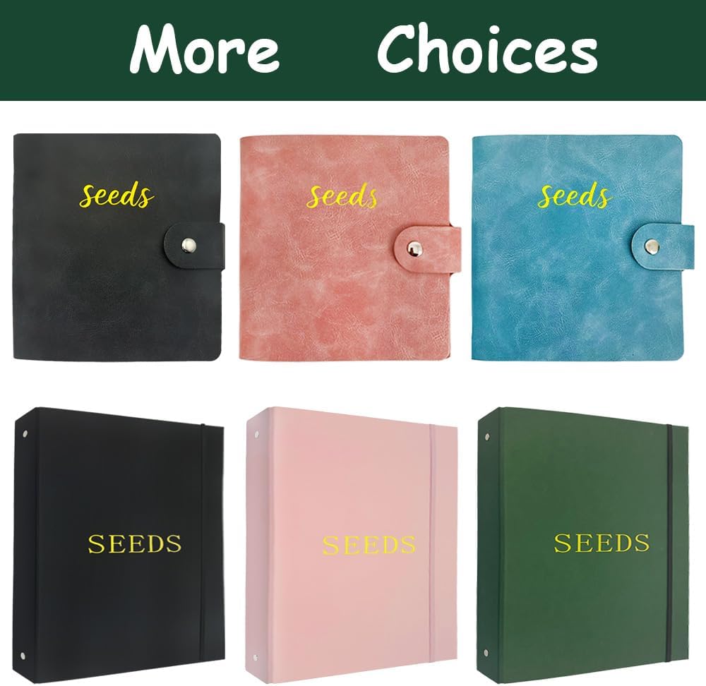 Seed Storage Organizer Binder,4 Ring Seed Packet Organizer with 100 Pockets(25 Pack Clear Sheet Protectors), Garden Seed Holder Book for Envelopes, Seed Saving Keeper, Green