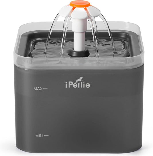 iPettie Neverland Cat Water Fountain with LED Light, 67oz/2.0L, Ultra Quiet Drinking Waterer, Automatic Filtered Water Dispenser, Water Purifier for Pets, Grey