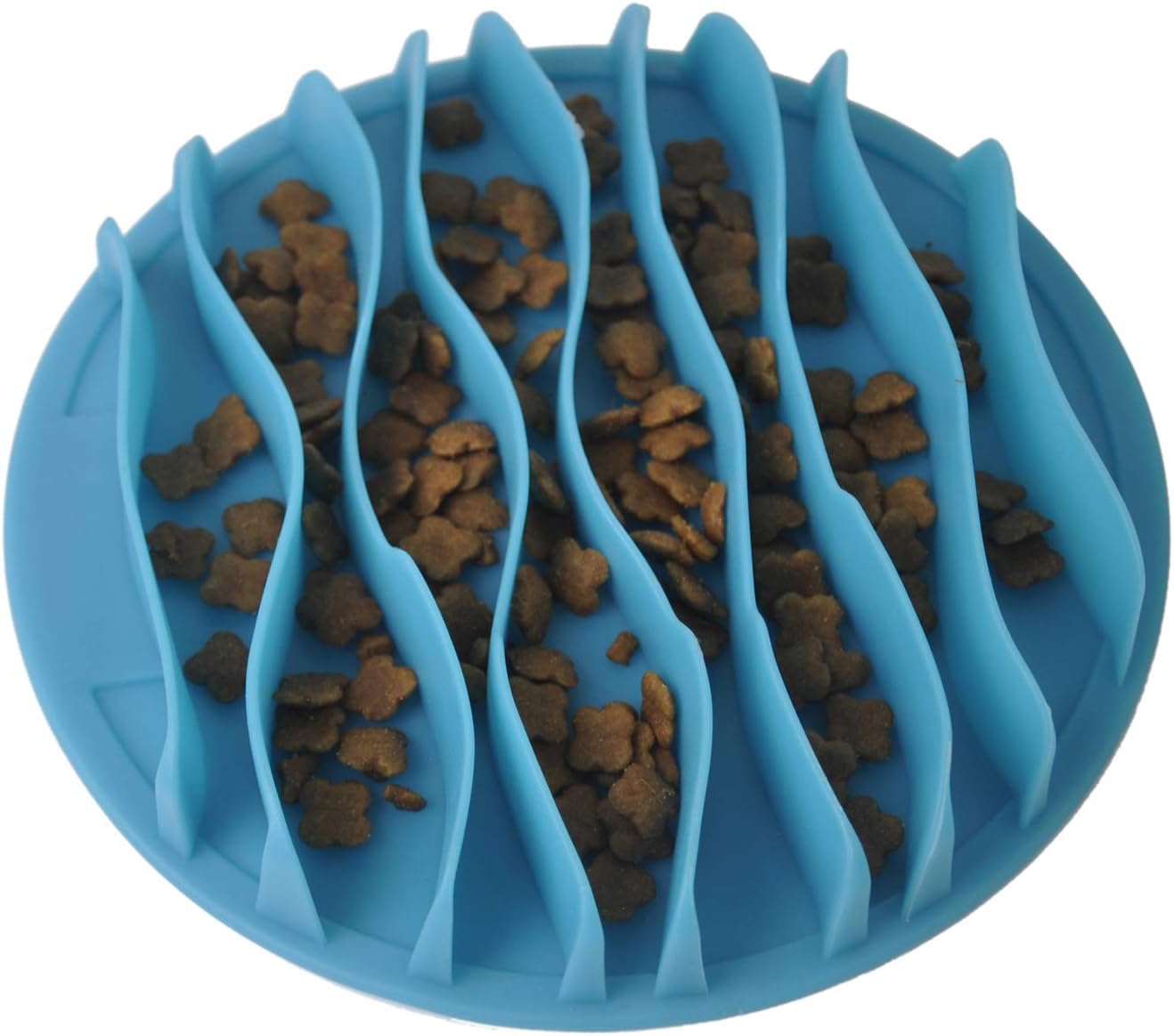 Buyter Silicone Interactive Pet Slow Feeder Cat Dogs Fun Food TPR Wave Bowls Anti Choking Feeding Supplies (Blue, L)
