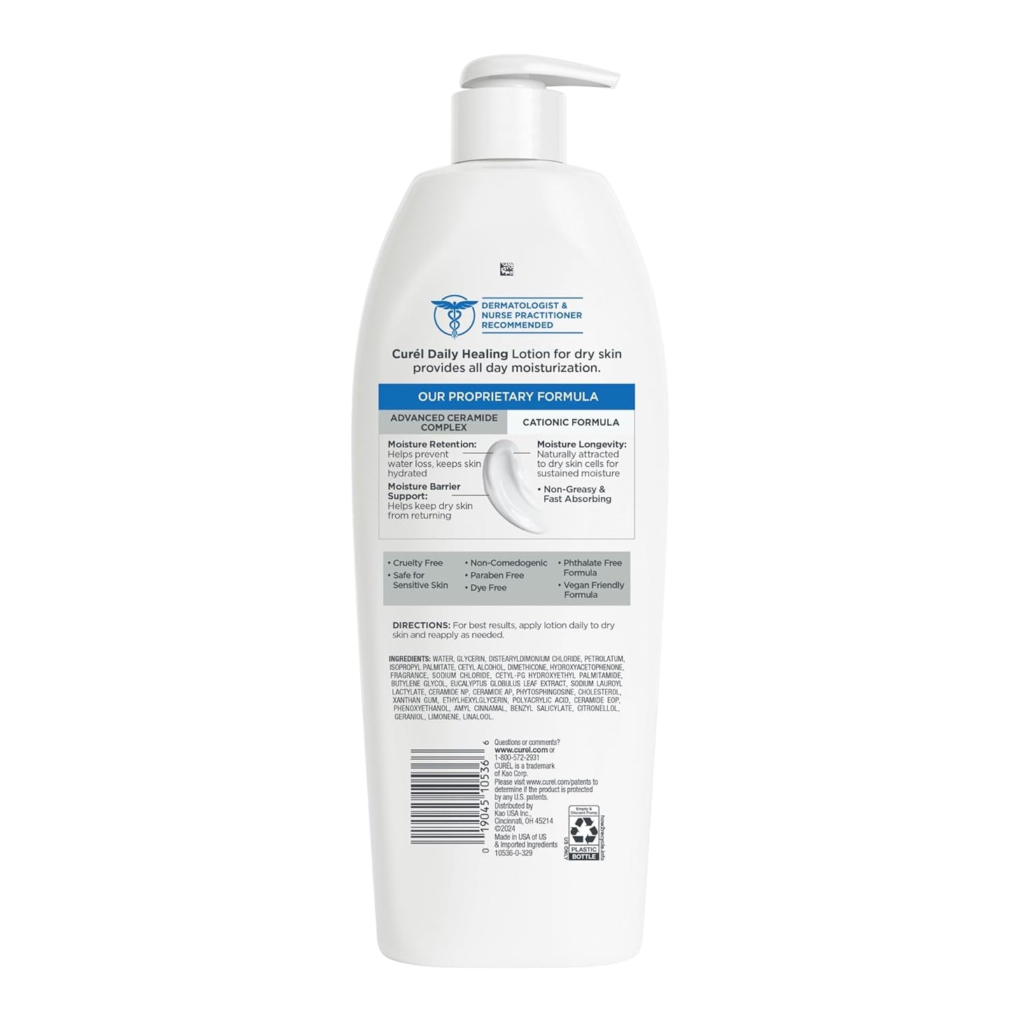 Curel Daily Healing Body Lotion for Dry Skin, Dermatologist Recommended Hydrating Body Lotion with Advanced Ceramides Complex, 20 Oz