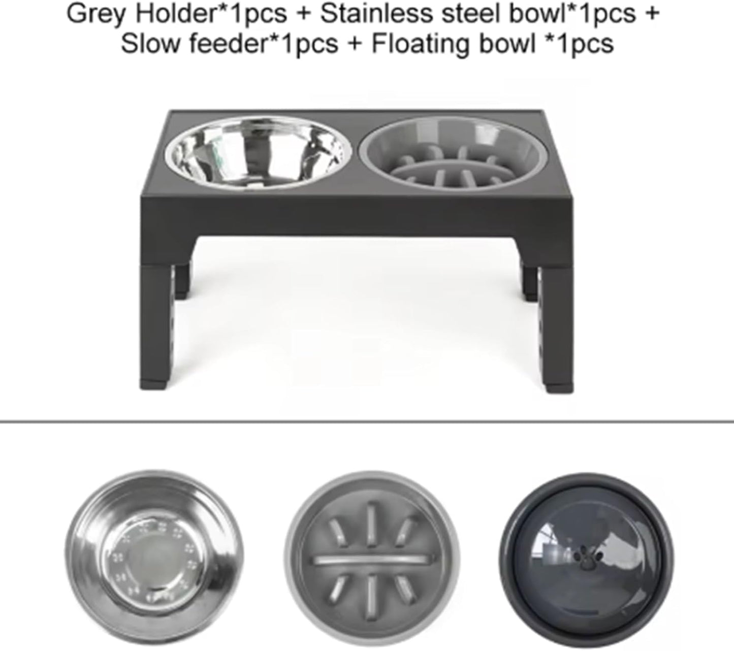 Dog Raised Bowls – Elevated Slow Feeder Dog Bowl with Adjustable Stand, 15° Tilted Ergonomic Floating Slow Feeding Bowl, Reduces Choking & Improves Digestion for Medium & Large Dogs (Grey)