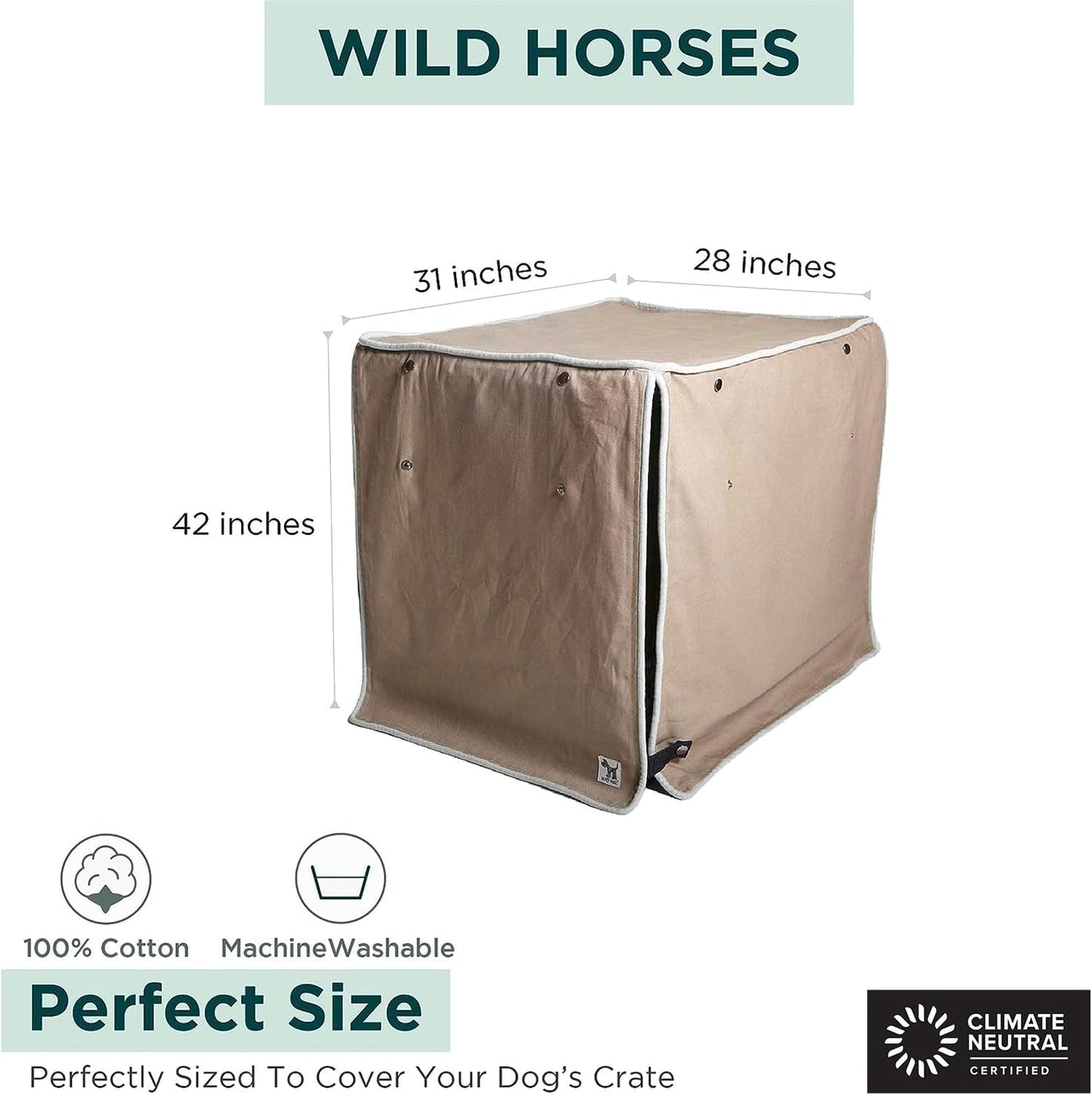 Molly Mutt Wild Horses Dog Crate Cover, 100% Cotton Canvas Cover with 2 Roll-Up Panels, Ideal for Dog or Cat Crate, Durable, Washable, and Free of Harmful Chemicals, 42" x 28" x 31"