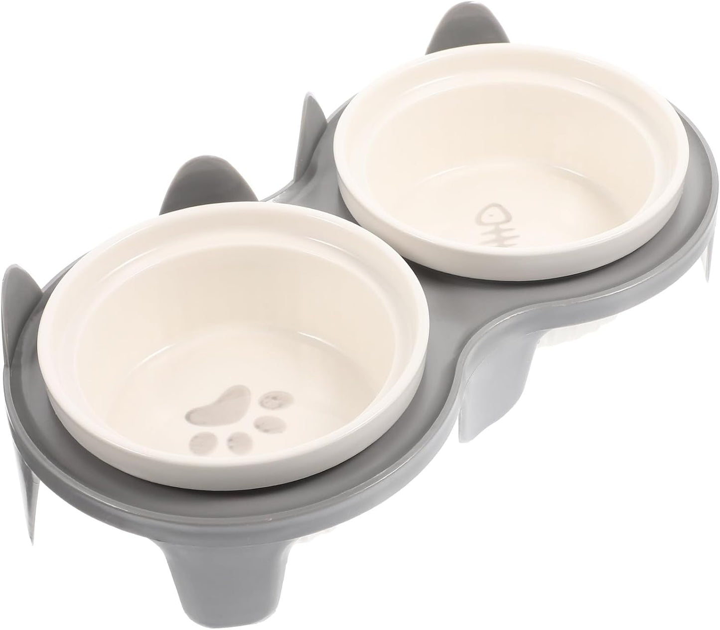 Milisten Ceramic Cat Bowl Double Bowls Elevated Feeding Station Gray Thickened Non-Slip Pet Food and Water Dish with Sturdy Stand for Cats