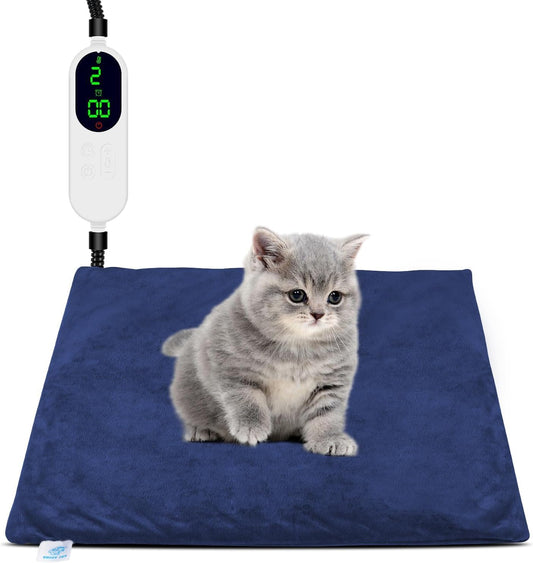 Cat Heating Pad Indoor, Pet Heating Pad for Cats and Dogs, Waterproof Heated Cat Bed with Timer, 9 Level Temperature Heated Pet Bed for Cats Puppy with Chew Resistant Cord (18×18 inch)