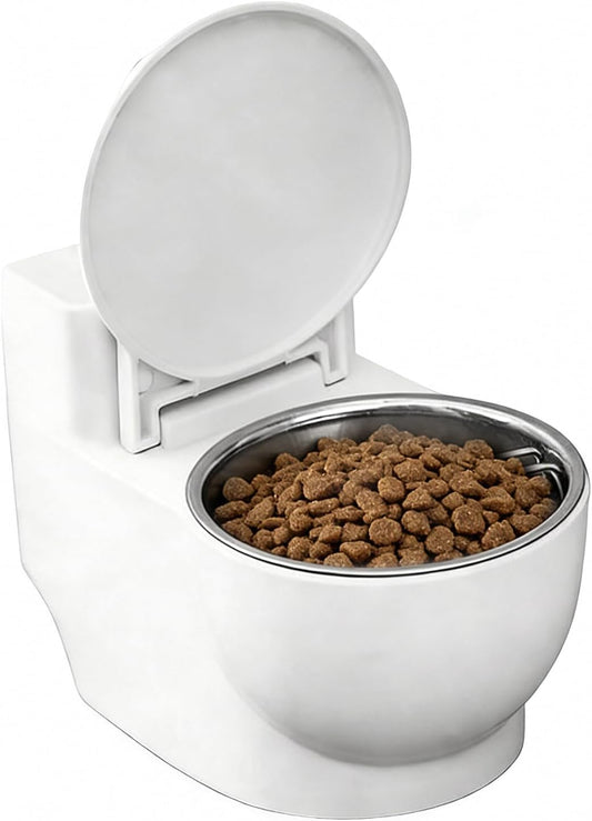 Cat Water Bowl - Anti Spill Detachable Dish, Toilet Shaped Pet Feeder, Fountain, Novelty Animal Station, Supplies, White Automatic Dispenser for Pets Kittens Puppies Dogs Home