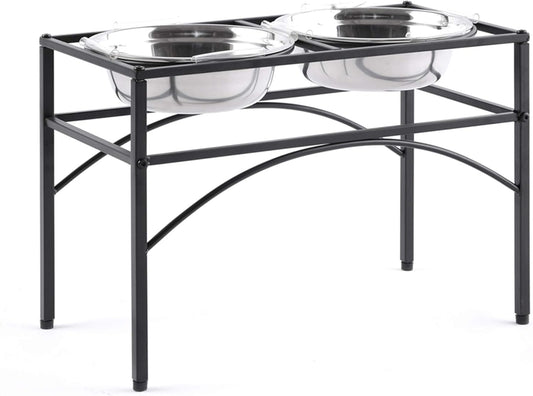 Funkeen Elevated Dog Bowls Raised Pet Feeder Cat Food & Water Diner Stand Set w/ 2 Removable Stainless Steel Bowls (2 Quarts/13.77" in Height)