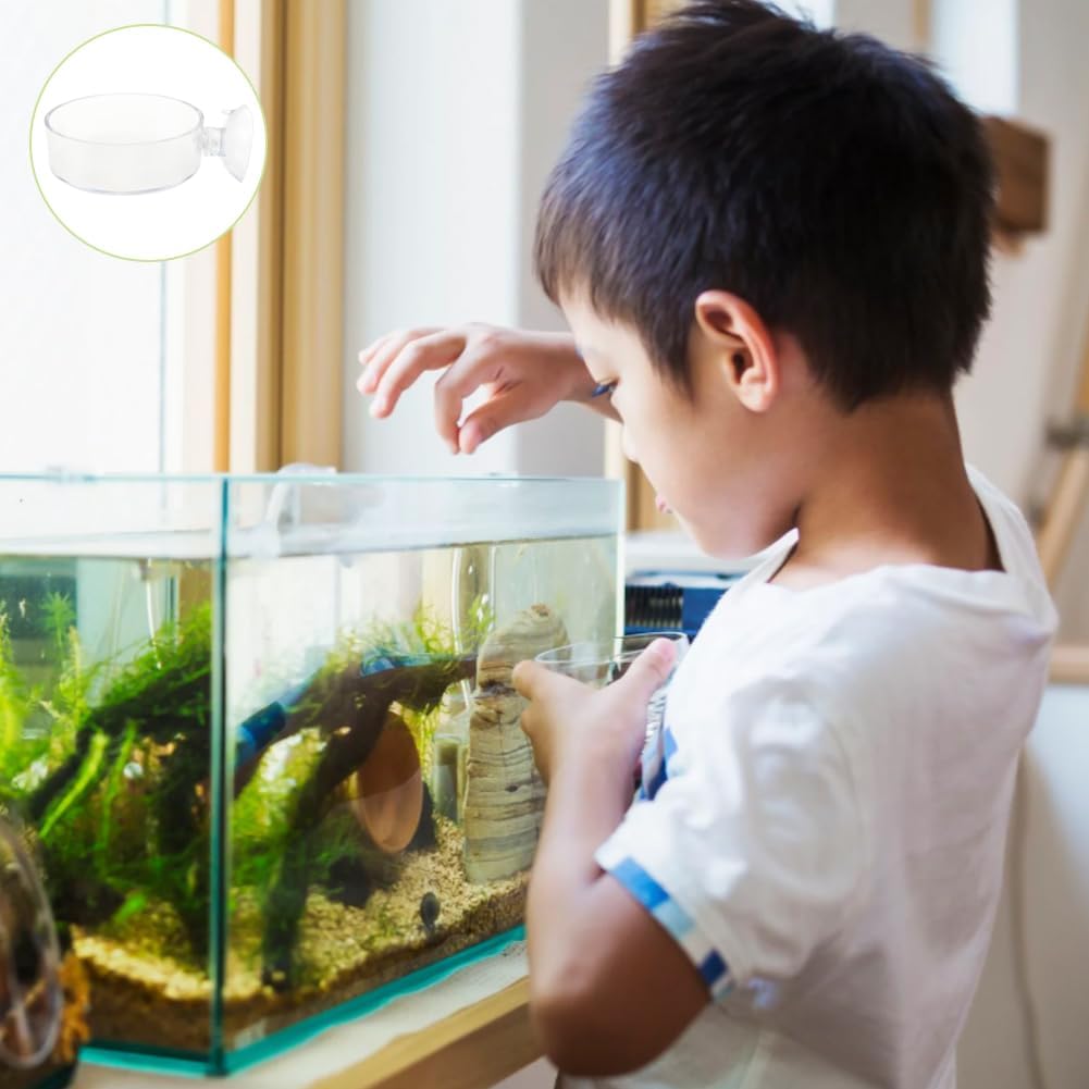 2 Pack 60mm Aquarium Shrimp Feeder Dish with Suction Round Clear Fish Tank Food Tray Container Feeder Bowl Prevent Food Spilling