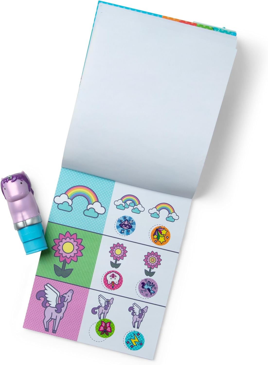 Melissa & Doug Sticker Wow!™ 24-Page Activity Pad and Sticker Stamper, 300 Stickers, Arts and Crafts Fidget Toy Collectible Character – Purple Unicorn - for Kids Ages 3+ - FSC Certified