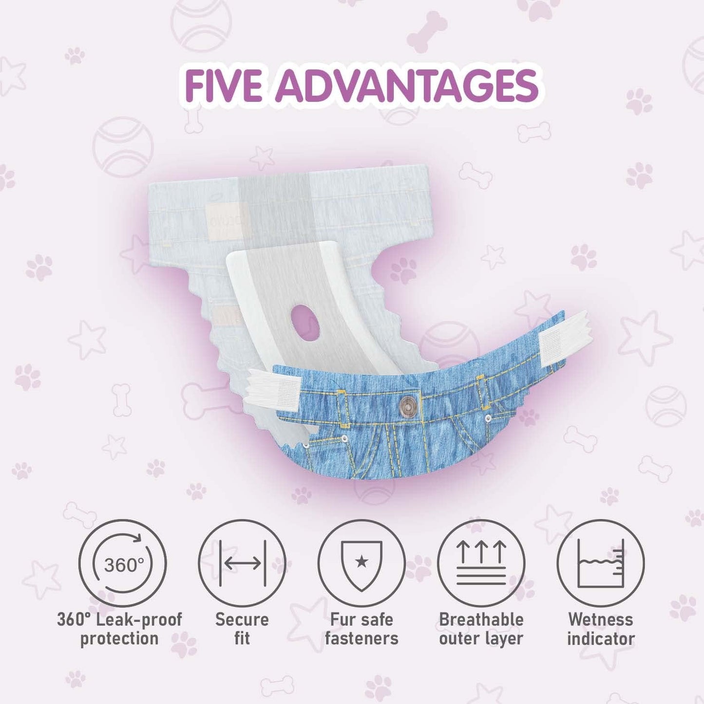 COCOYO Disposable Female Dog Diapers Medium Size, 60 Count, Super Absorbent, Breathable, Wetness Indicator