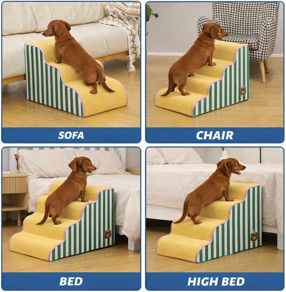 Dog Steps for Small Dogs, Dog Stairs for Bed, Curved Pet Stairs for Puppy and Cat, Doggie Ladder with Washable Cover, Pet Ramp for Sofa, Non-Slip Pet Stairs for Indoor Use(3 Step)
