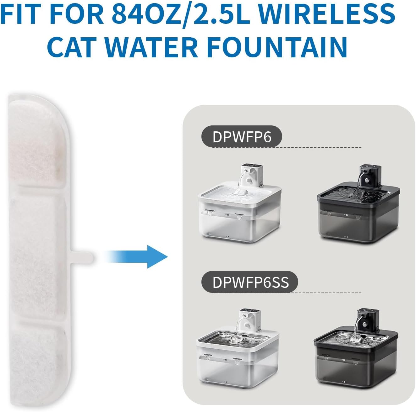 20 Packs Replacement Filters for DownyPaws Pet Wireless Cat Water Fountain 84oz/2.5L, Filter for Cat and Dogs Water Fountain DPWFP6(20 filter + 20 prefilter)