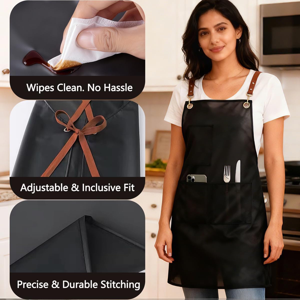 2 Pack Waterproof Translucent Apron with Large Pockets,Cross Back Apron Cooking Apron for Dishwashing,Cleaning Fish,