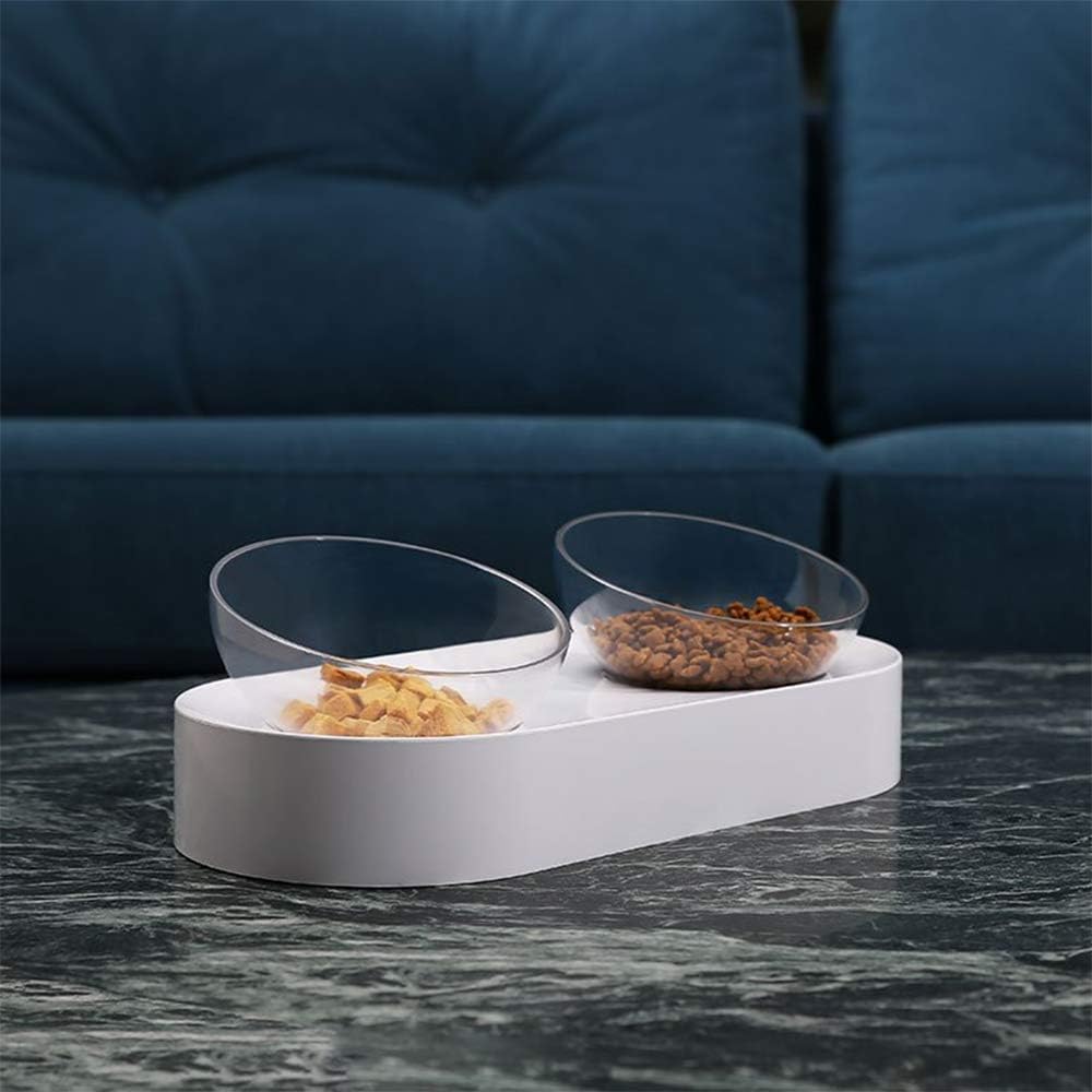 Pet Bowl Adjustable Angle Cat Bowl Oblique Double Bowl Dog Water Bowl Transparent Single Bowl with Raised Stand Pet Food Bowl, B (B)