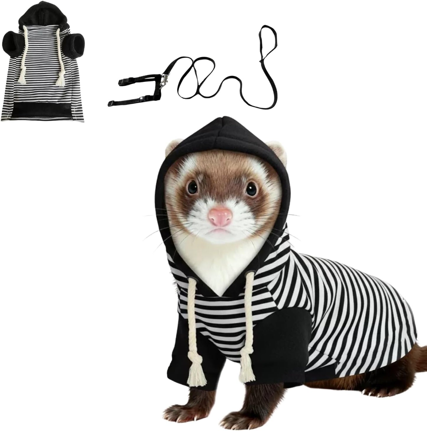 Ferret Harness and Leash Set Ferret Clothes Small Animals Harness Hoodies for Ferrets and Other Small Pet Accessories (Black White)