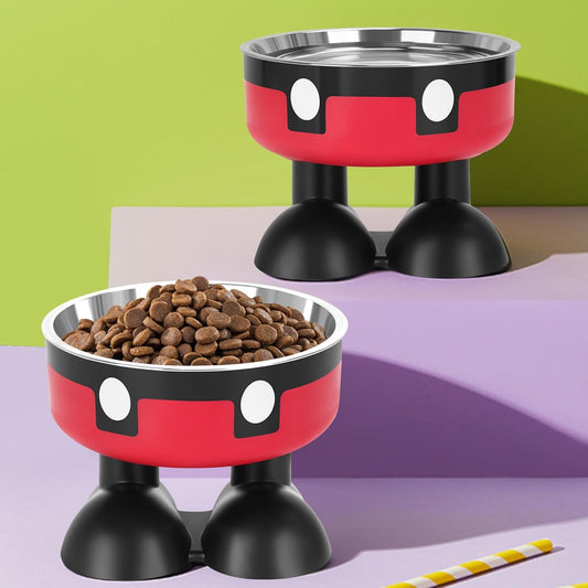 Elevated Cat Food Water Bowls,2 Pack Raised Cat Dog Bowls with Stand,Stainless Steel Cute Cat Dishes for Cats Dogs Kitten Puppies Small Pets Feeding Non-Slip Base