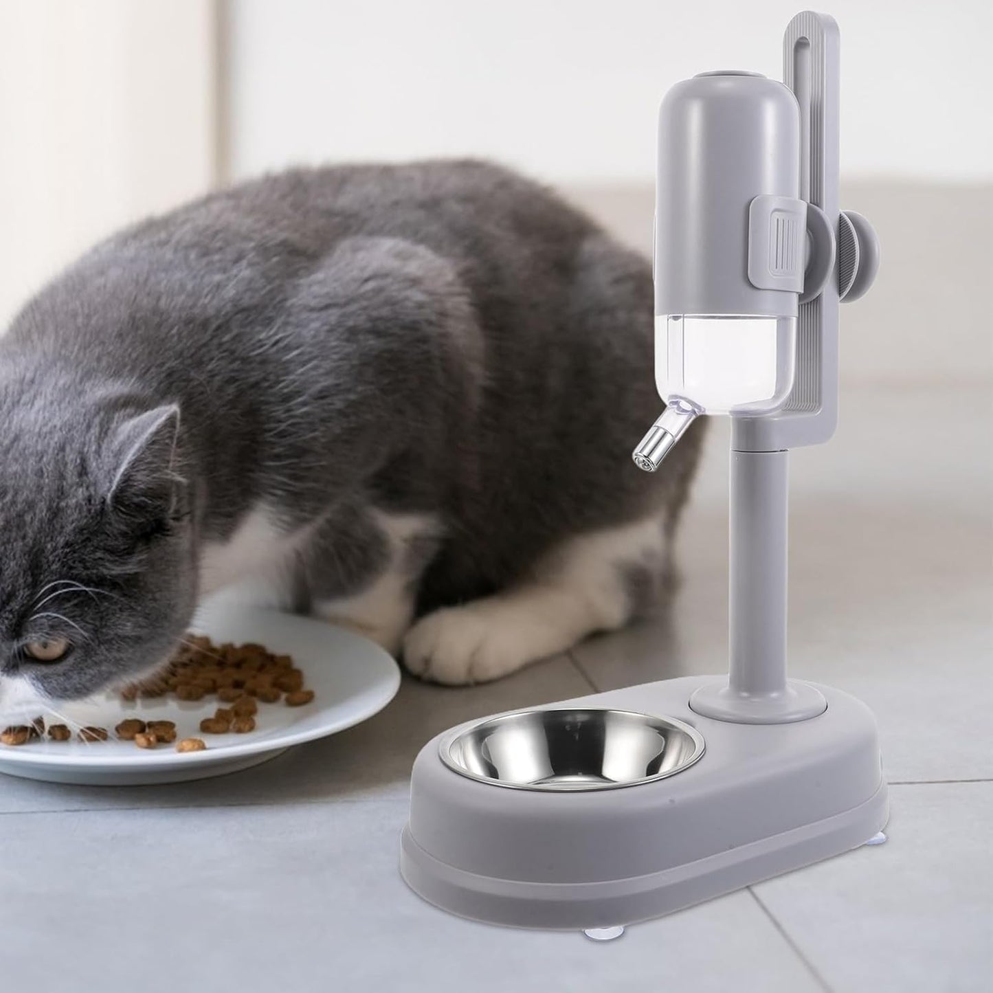 Double-Layer Dog Water and Food Bowl Stainless Steel Automatic Rolling Ball Waterer Space-Saving Pet Feeder for Small Puppies and Cats Cage Hanging Use