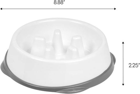 IRIS USA 2-Cup Slow Feeder Bowl, Anti-Choking & Anti-Slip Puzzle Dish for Healthy Digestion, Long Snout Dogs & Cats, BPA & PVC-Free, White/Gray