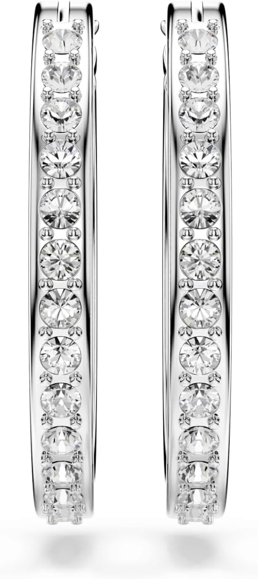Swarovski Sommerset hoop earrings, White, Rhodium plated, One Size, Silver, Crystals