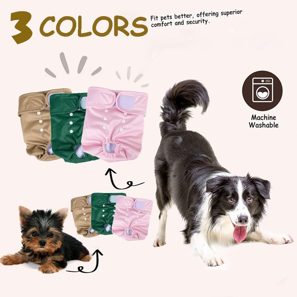 Washable Dog Diapers Female(3 Pack), Highly Absorbent and Breathable Dog Incontinence Diapers Female Reusable Dog Heat Diapers Female Dog Diapers, M