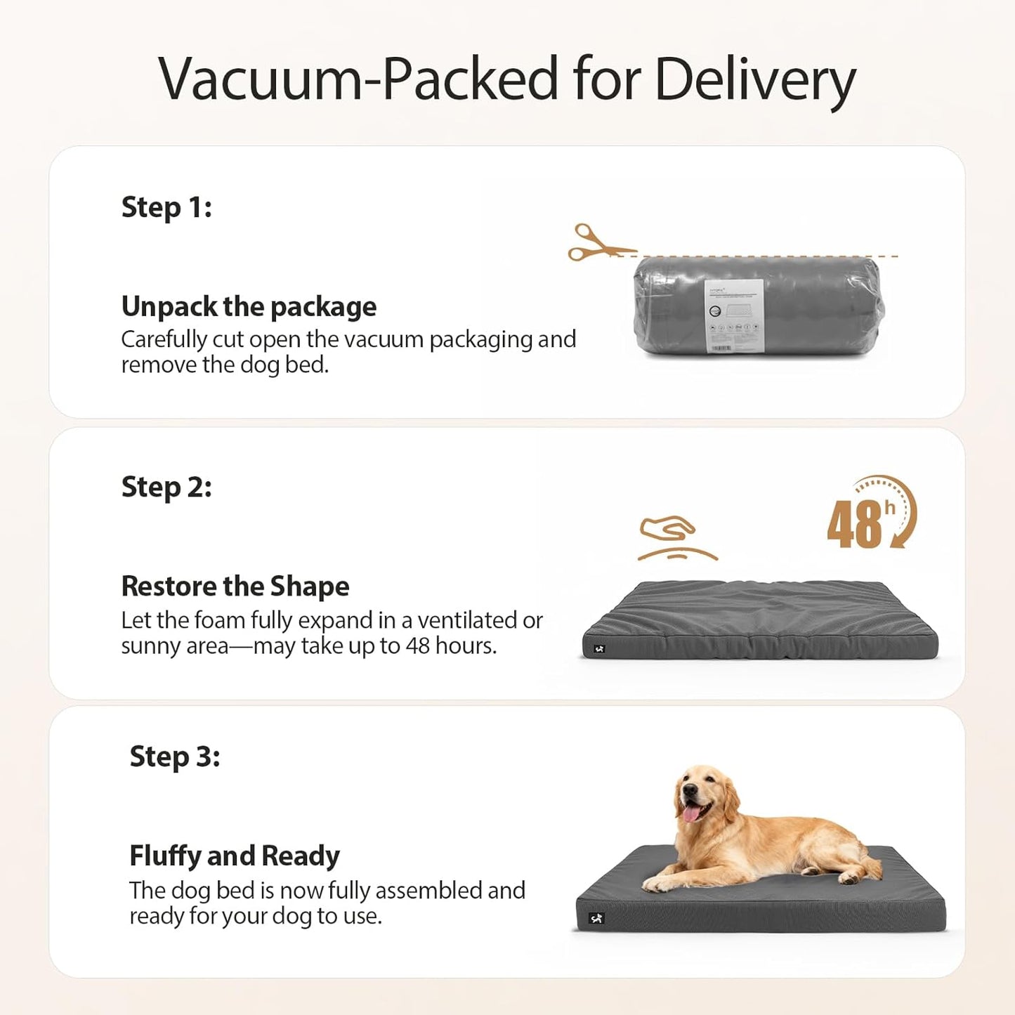 Sytopia 42 Inch Indestructible Dog Beds for Large Dogs, XL Canvas Outdoor Chew Proof Dog Bed, Waterproof & Washable Orthopedic Crate Bed with Non-Slip Bottom, Dark Grey